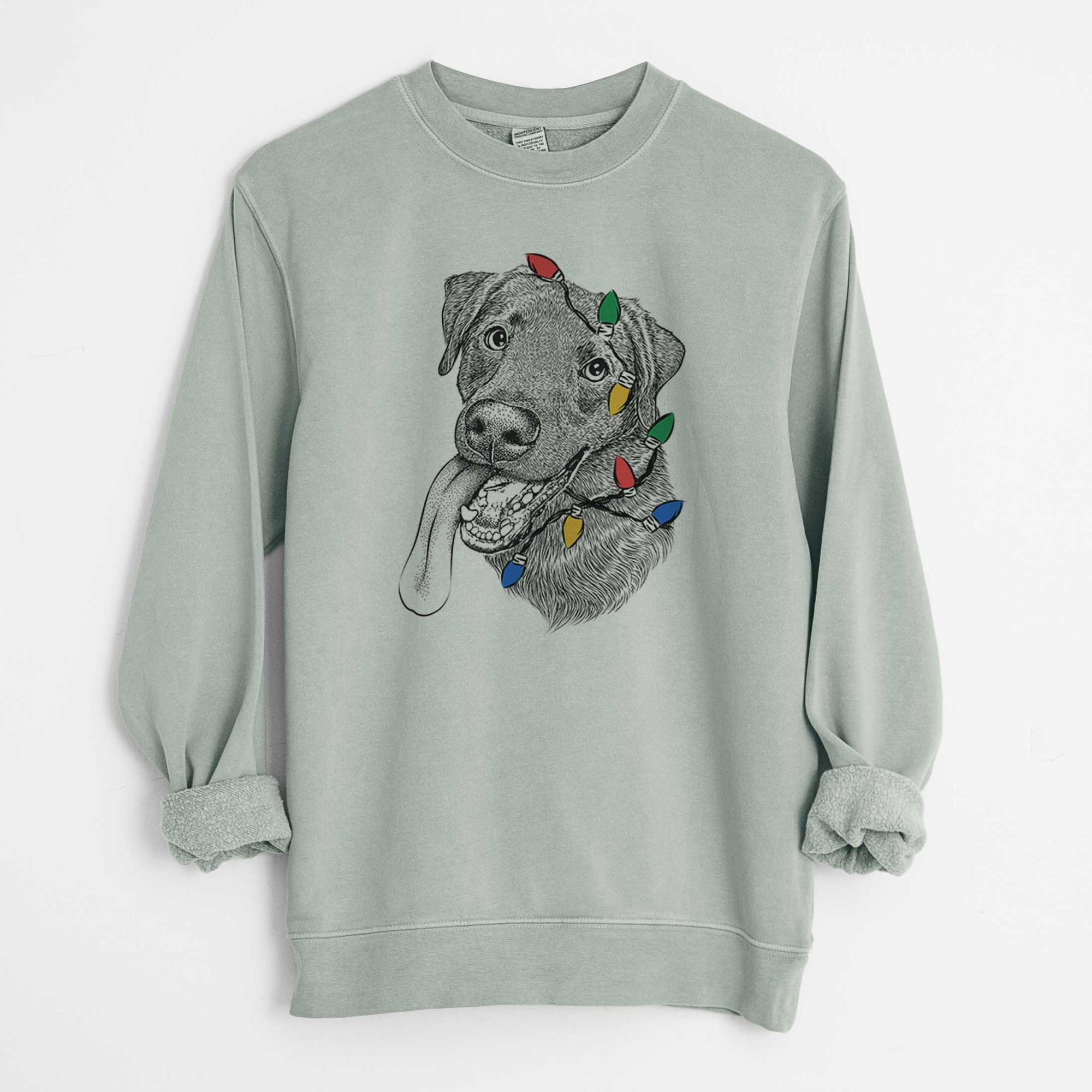 Christmas Lights Macaroni the Lab Mix - Unisex Pigment Dyed Crew Sweatshirt