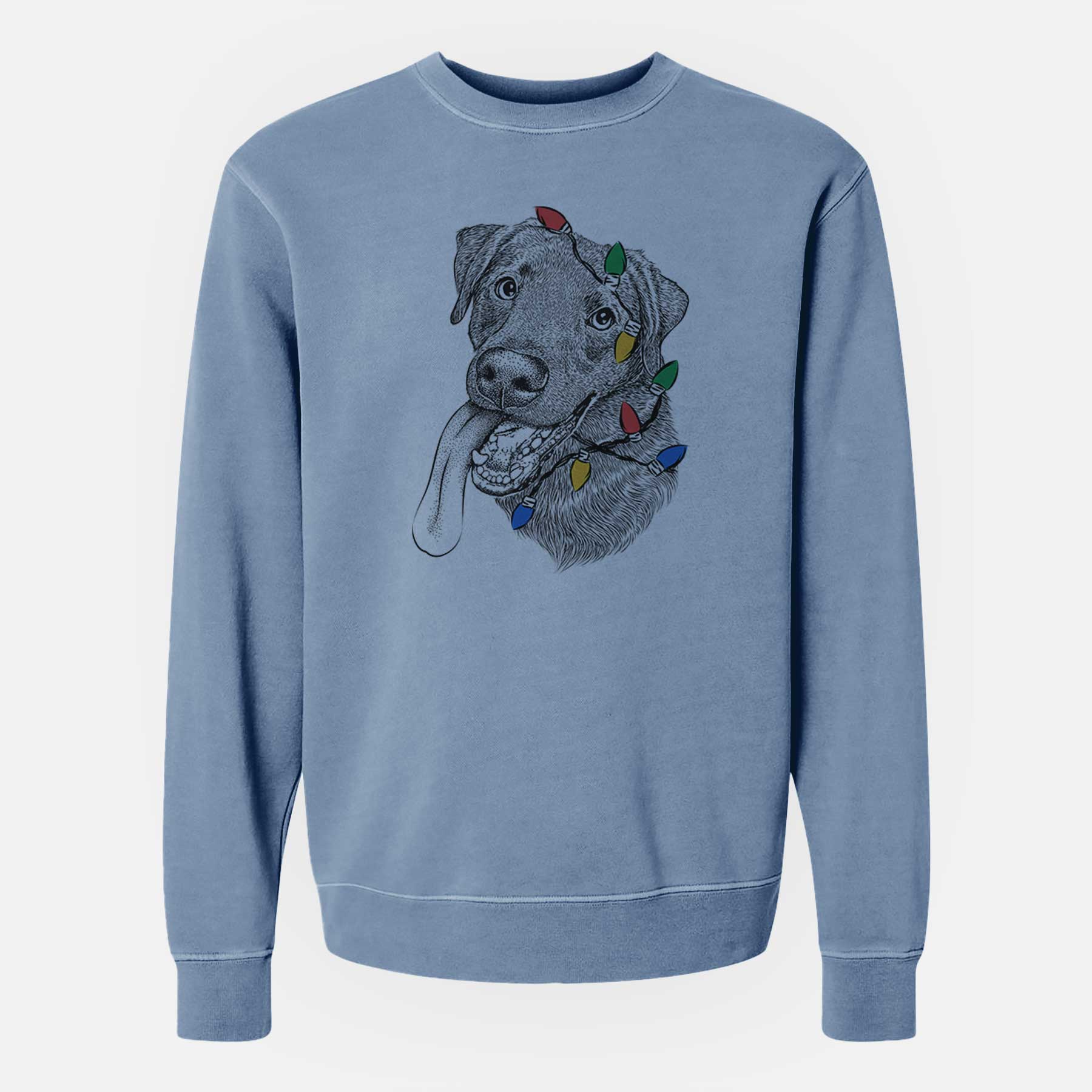 Christmas Lights Macaroni the Lab Mix - Unisex Pigment Dyed Crew Sweatshirt