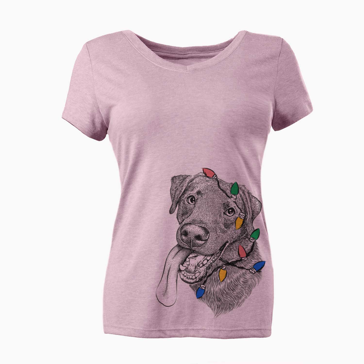 Christmas Lights Macaroni the Lab Mix - Women's V-neck Shirt