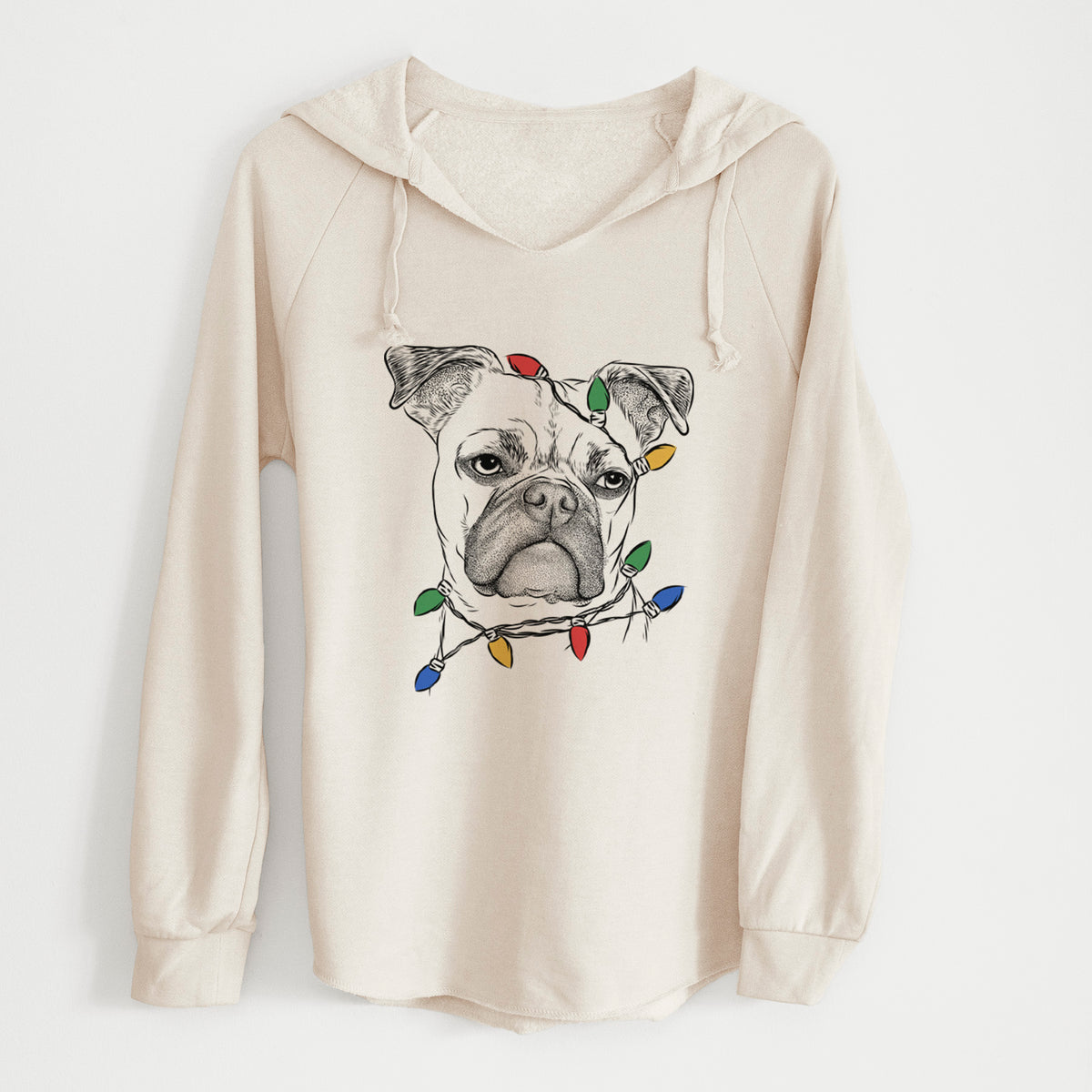 Christmas Lights Mack the Bugg (Boston Terrier/Pug) - Cali Wave Hooded Sweatshirt