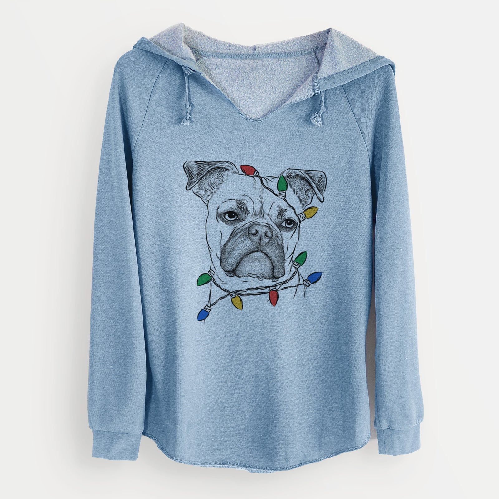 Christmas Lights Mack the Bugg (Boston Terrier/Pug) - Cali Wave Hooded Sweatshirt