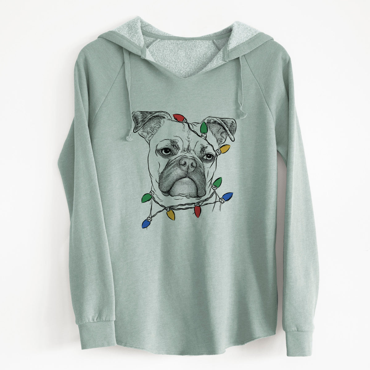 Christmas Lights Mack the Bugg (Boston Terrier/Pug) - Cali Wave Hooded Sweatshirt