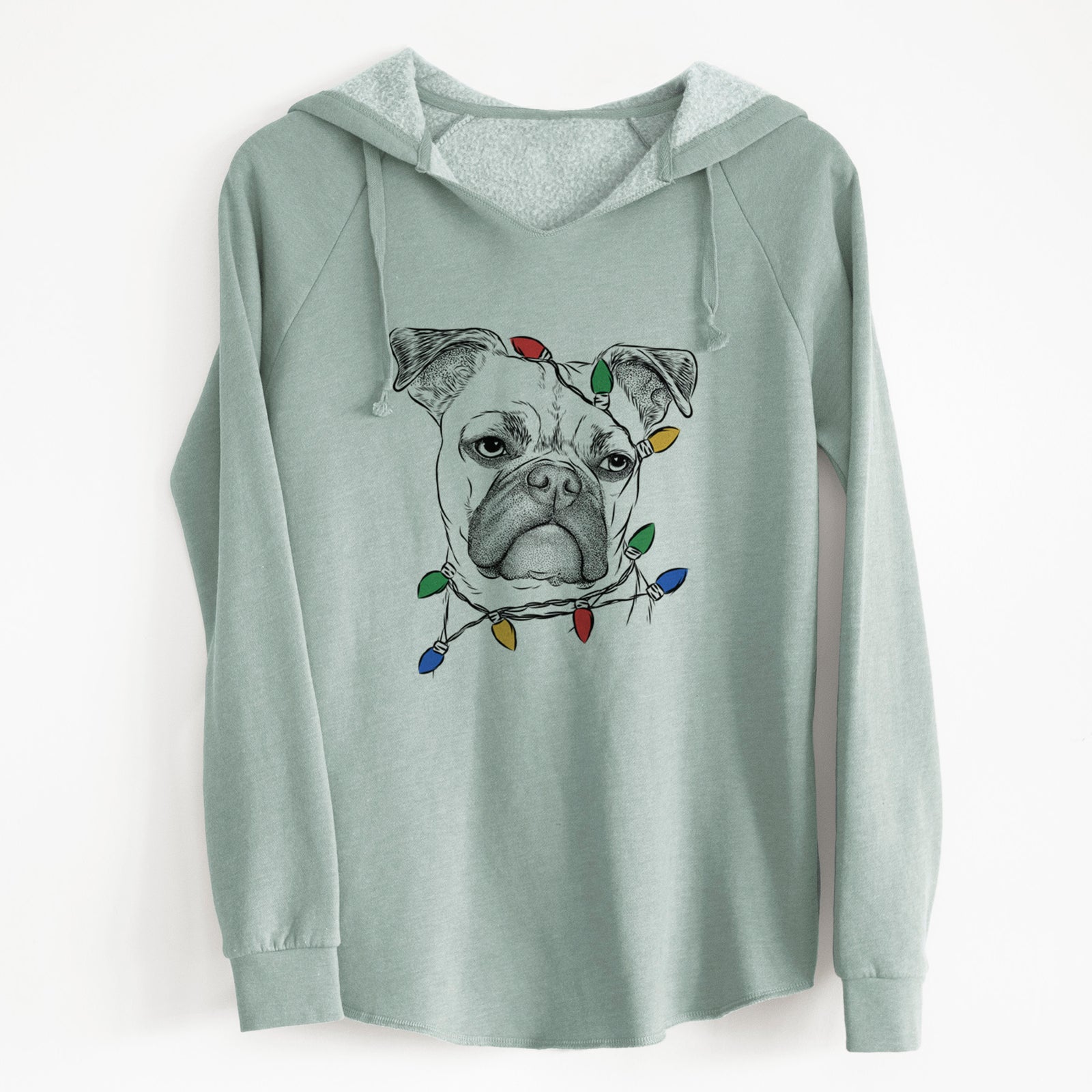 Christmas Lights Mack the Bugg (Boston Terrier/Pug) - Cali Wave Hooded Sweatshirt