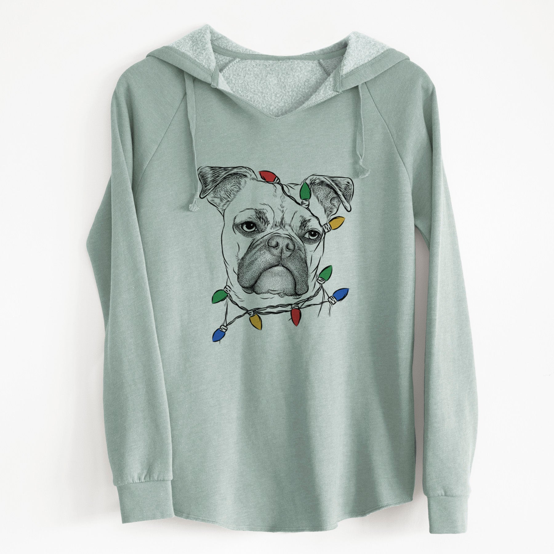 Christmas Lights Mack the Bugg (Boston Terrier/Pug) - Cali Wave Hooded Sweatshirt