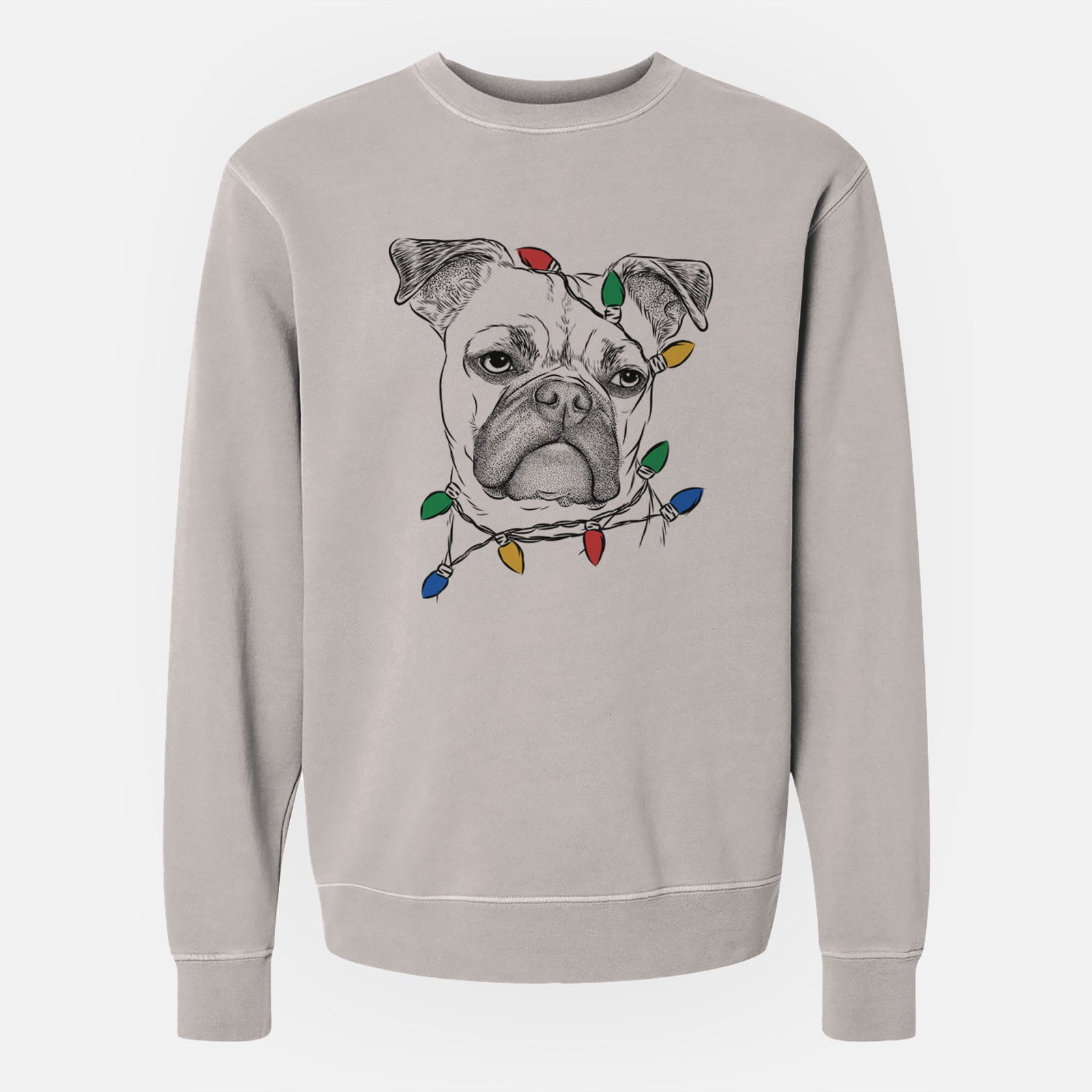 Christmas Lights Mack the Bugg (Boston Terrier/Pug) - Unisex Pigment Dyed Crew Sweatshirt