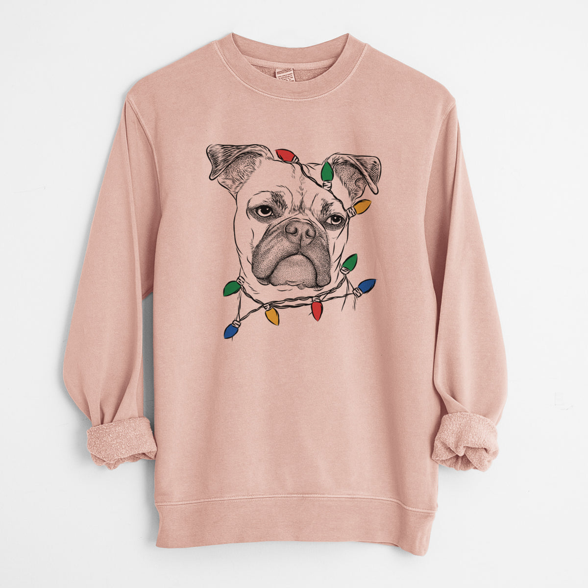Christmas Lights Mack the Bugg (Boston Terrier/Pug) - Unisex Pigment Dyed Crew Sweatshirt