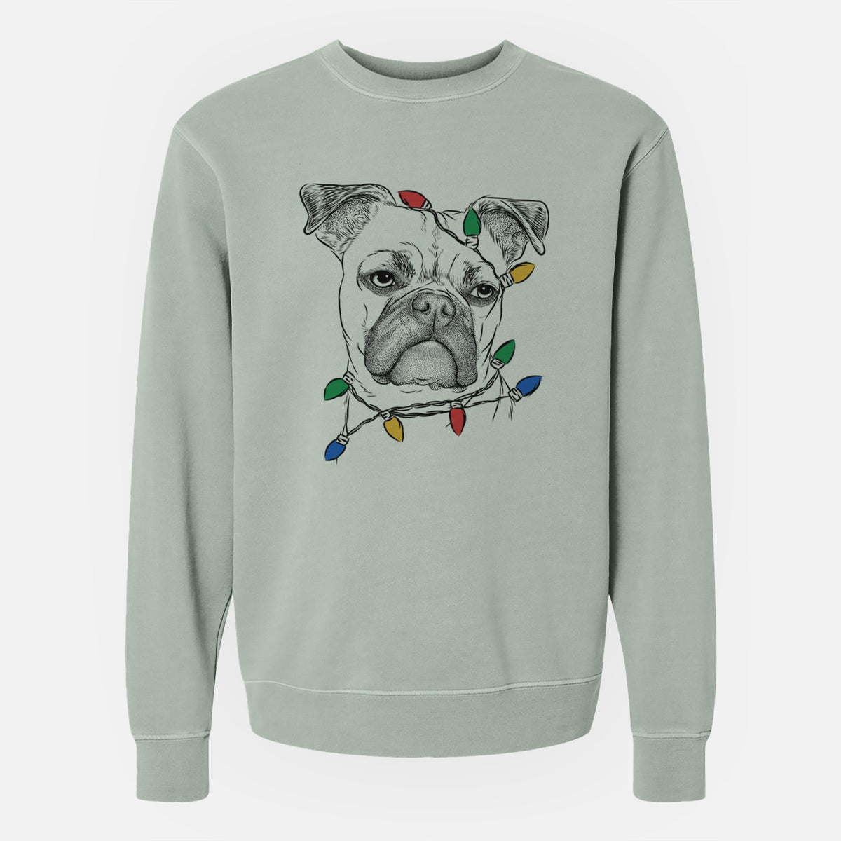 Christmas Lights Mack the Bugg (Boston Terrier/Pug) - Unisex Pigment Dyed Crew Sweatshirt