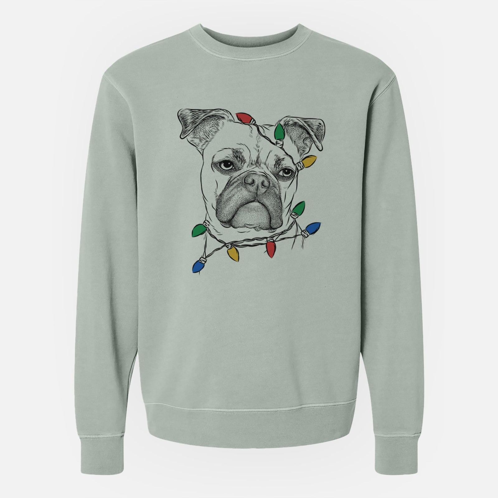 Christmas Lights Mack the Bugg (Boston Terrier/Pug) - Unisex Pigment Dyed Crew Sweatshirt