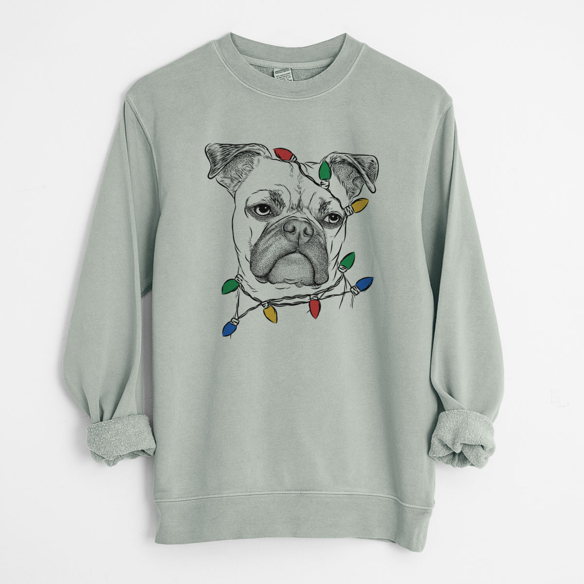 Christmas Lights Mack the Bugg (Boston Terrier/Pug) - Unisex Pigment Dyed Crew Sweatshirt
