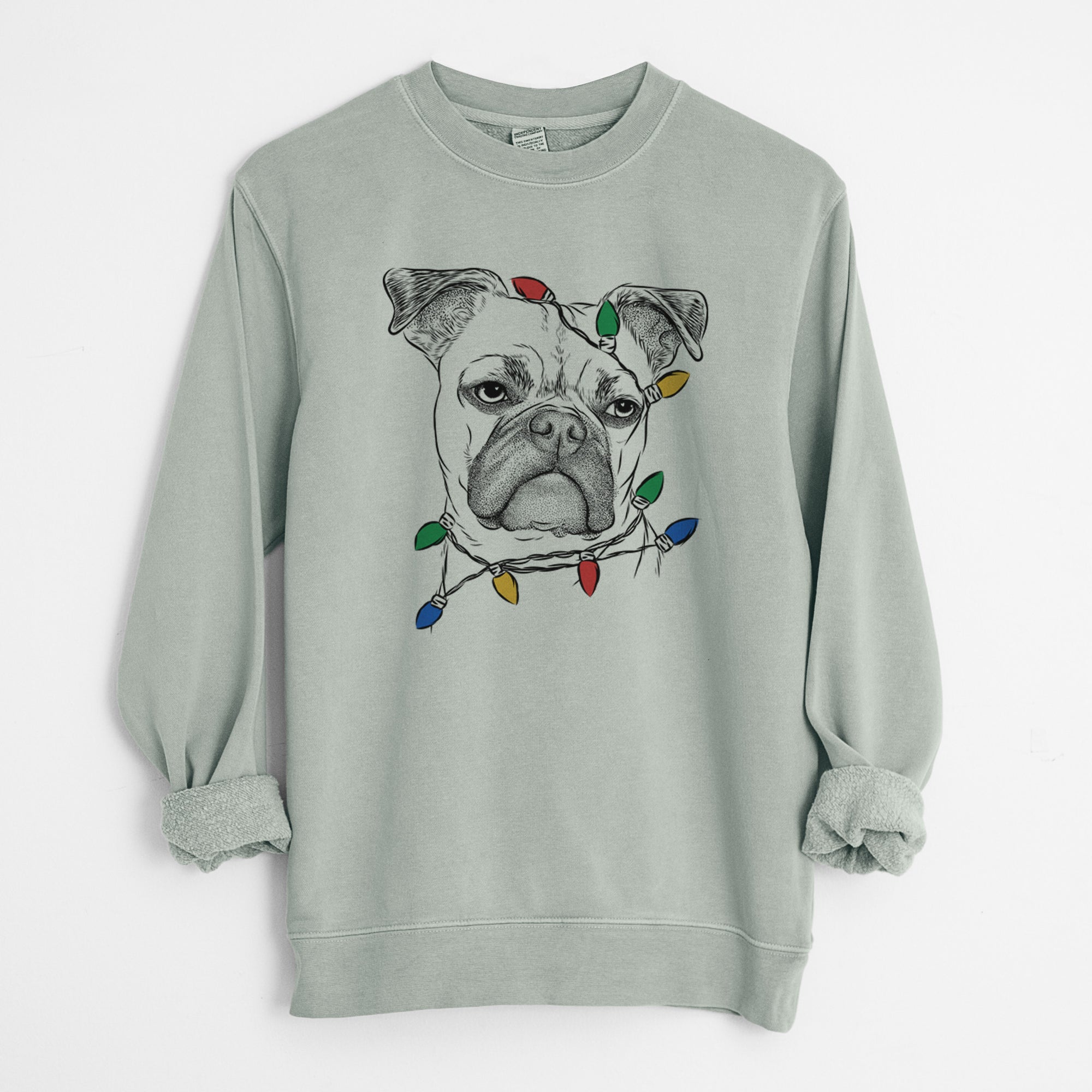 Christmas Lights Mack the Bugg (Boston Terrier/Pug) - Unisex Pigment Dyed Crew Sweatshirt