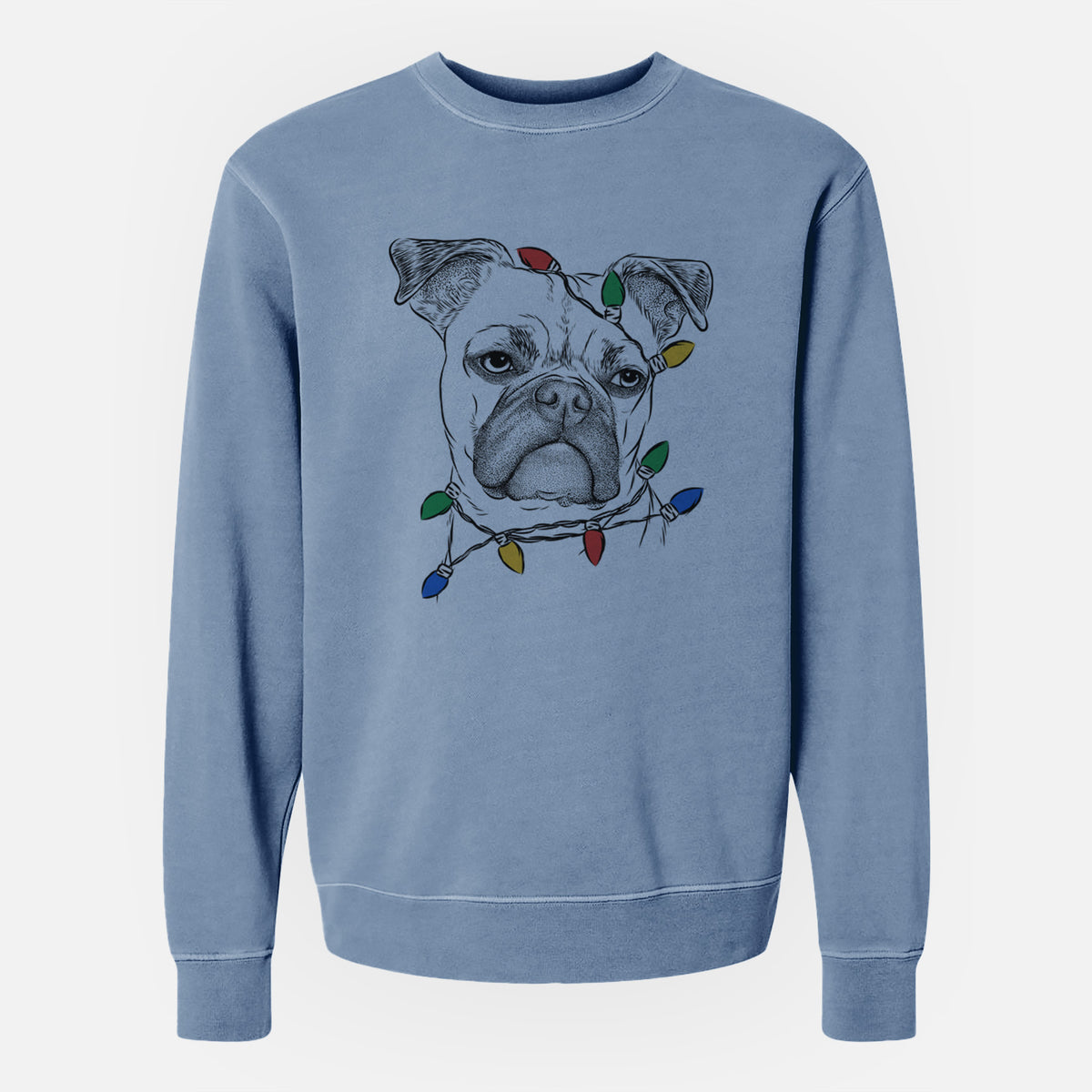 Christmas Lights Mack the Bugg (Boston Terrier/Pug) - Unisex Pigment Dyed Crew Sweatshirt