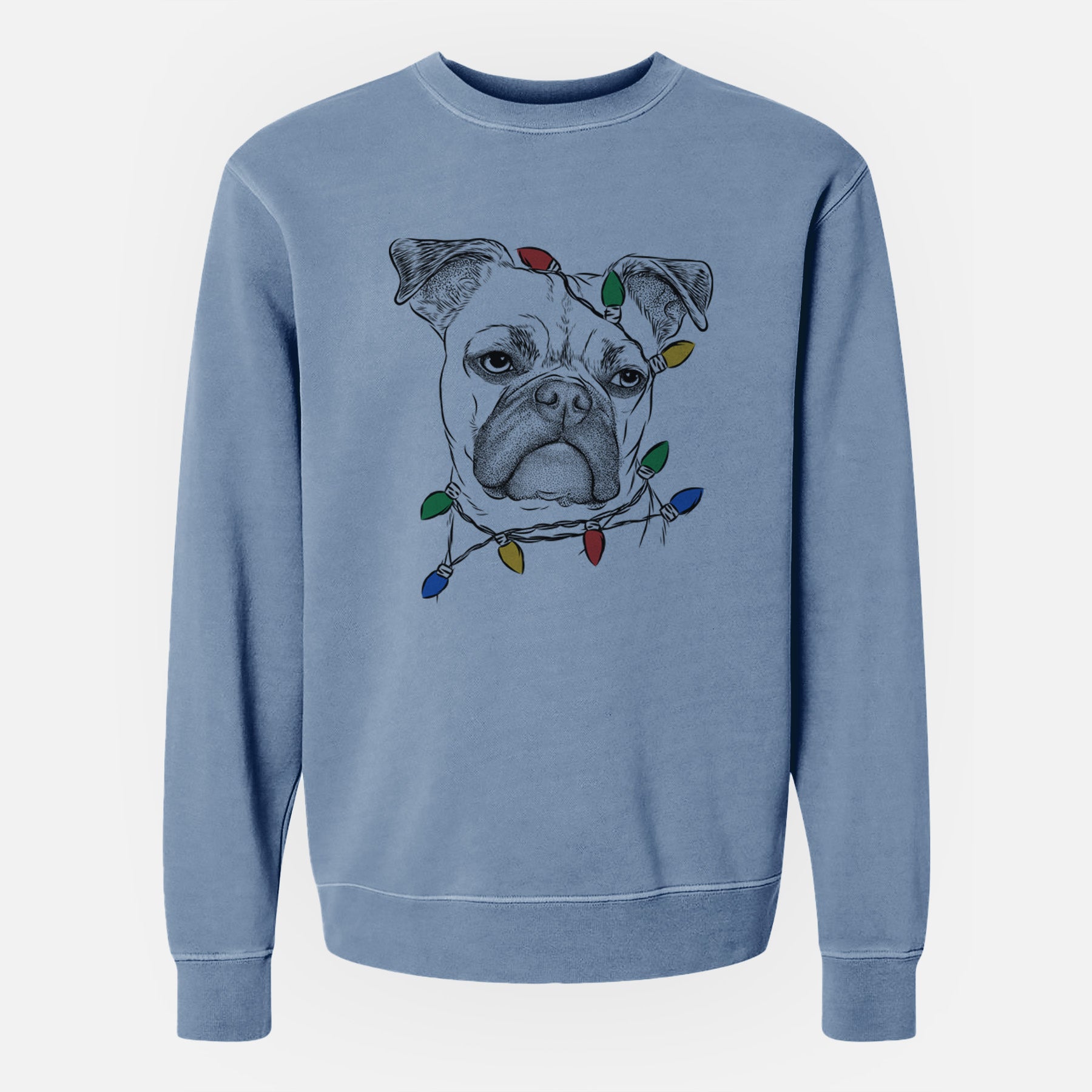 Christmas Lights Mack the Bugg (Boston Terrier/Pug) - Unisex Pigment Dyed Crew Sweatshirt