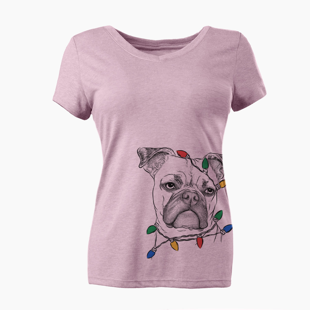 Christmas Lights Mack the Bugg (Boston Terrier/Pug) - Women's Perfect V-neck Shirt