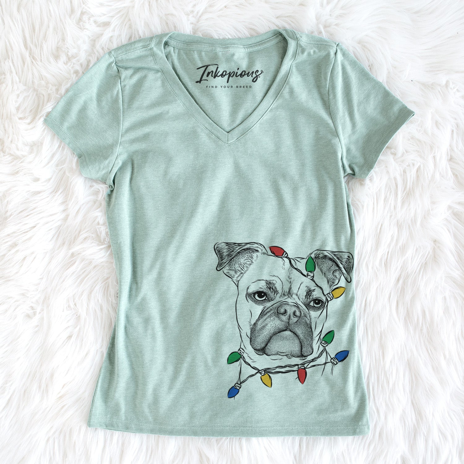 Christmas Lights Mack the Bugg (Boston Terrier/Pug) - Women's Perfect V-neck Shirt