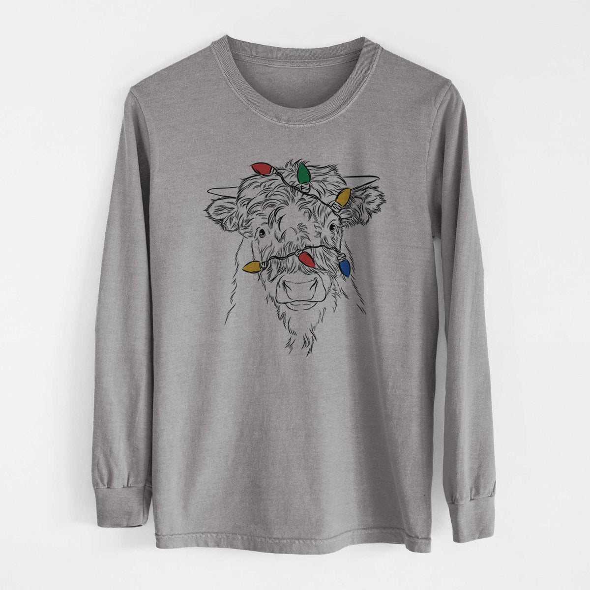Christmas Lights Mack the Scottish Highland Cow - Heavyweight 100% Cotton Long Sleeve