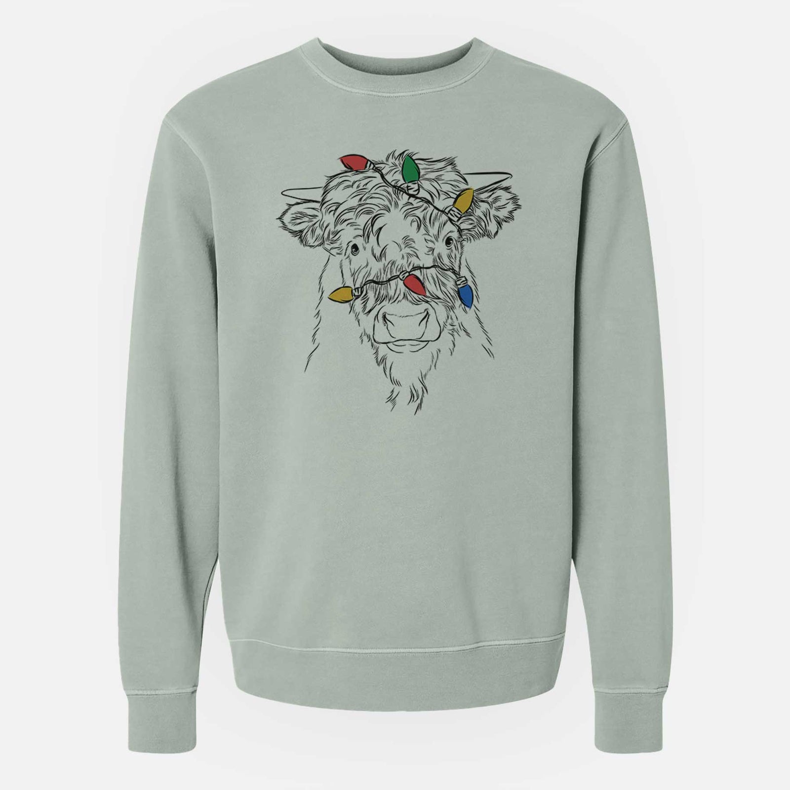 Christmas Lights Mack the Scottish Highland Cow - Unisex Pigment Dyed Crew Sweatshirt