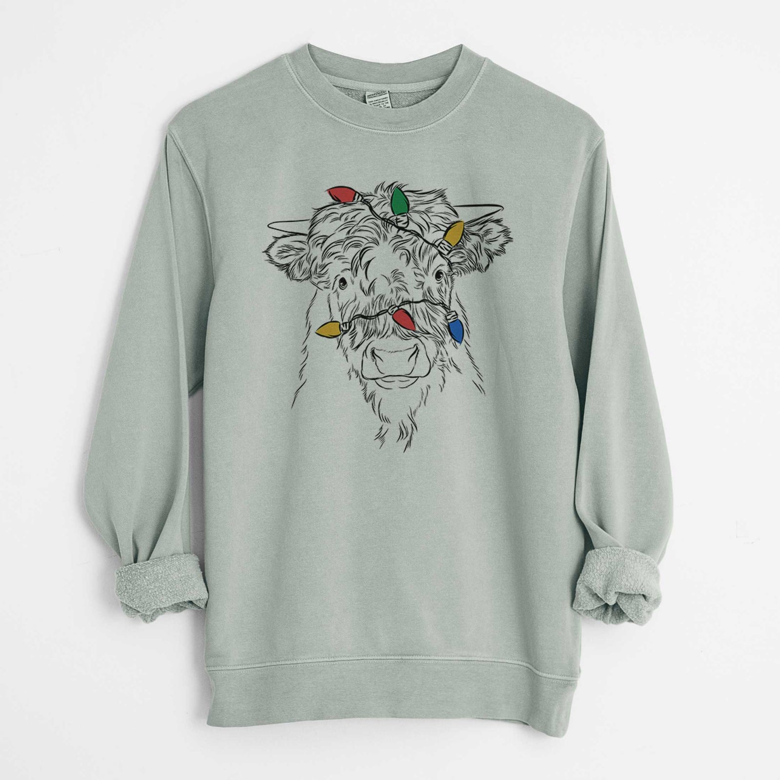 Christmas Lights Mack the Scottish Highland Cow - Unisex Pigment Dyed Crew Sweatshirt