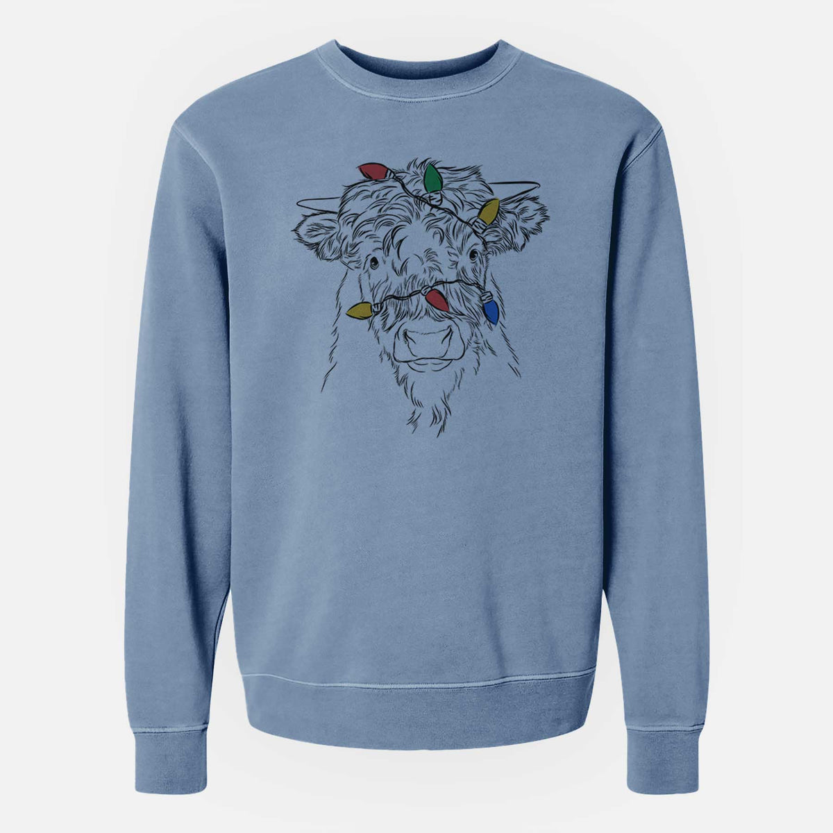 Christmas Lights Mack the Scottish Highland Cow - Unisex Pigment Dyed Crew Sweatshirt