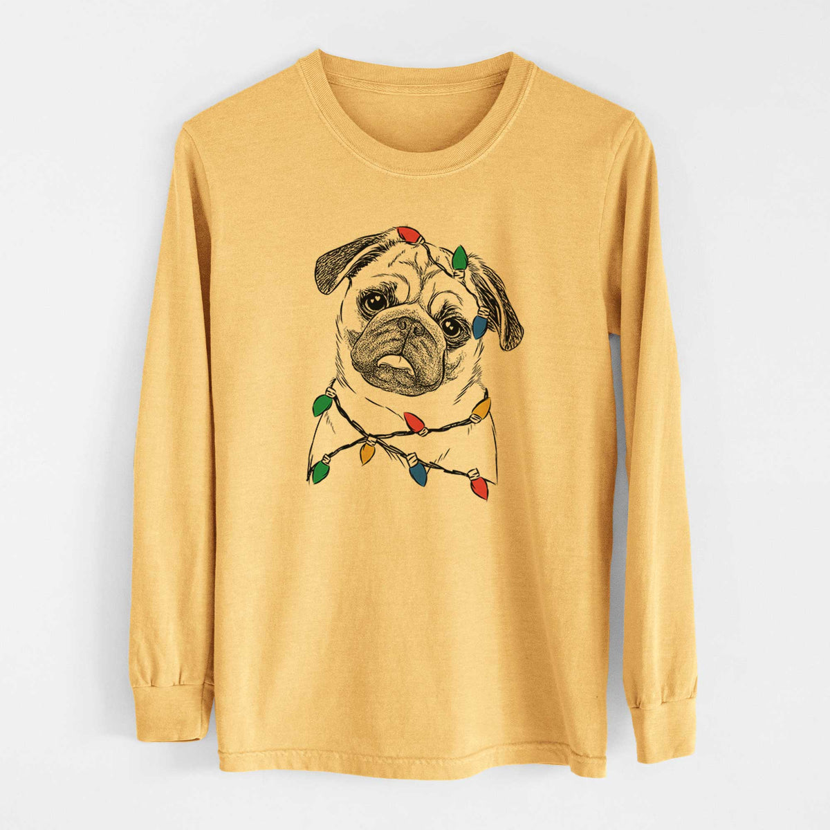 Christmas Lights Macy the Pug - Heavyweight 100% Cotton Long Sleeve