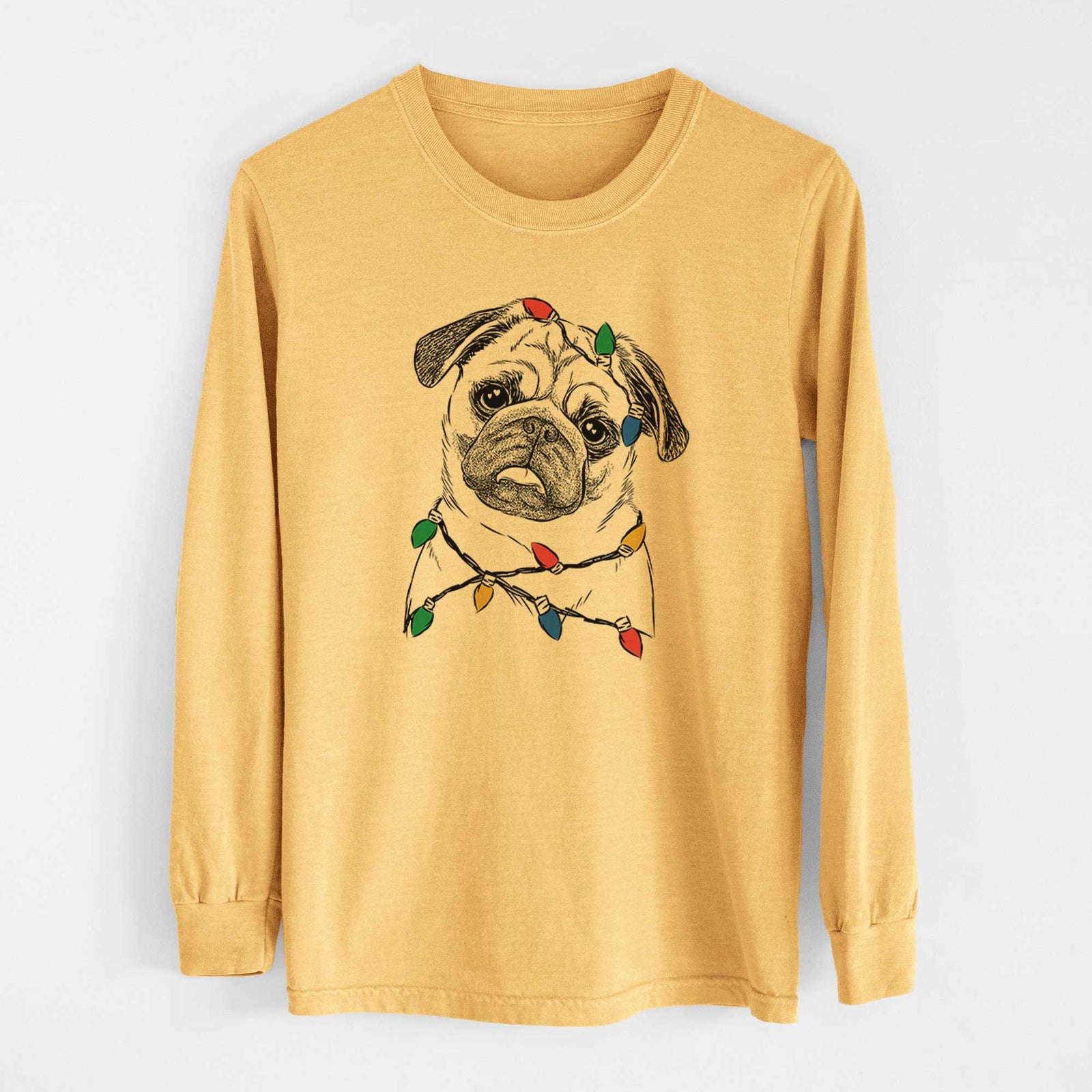 Christmas Lights Macy the Pug - Heavyweight 100% Cotton Long Sleeve