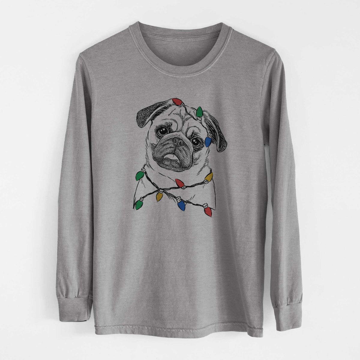Christmas Lights Macy the Pug - Heavyweight 100% Cotton Long Sleeve