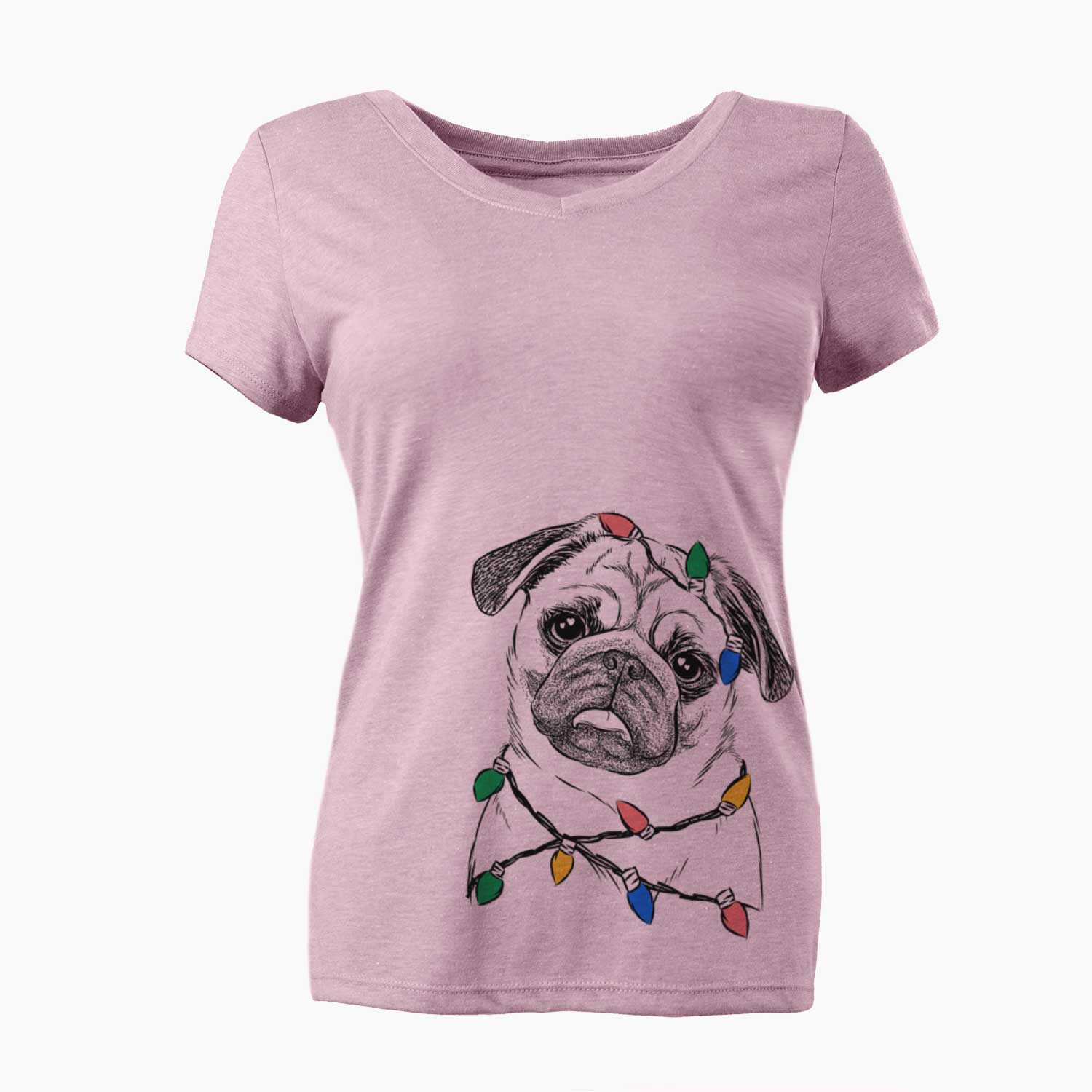 Christmas Lights Macy the Pug - Women's V-neck Shirt