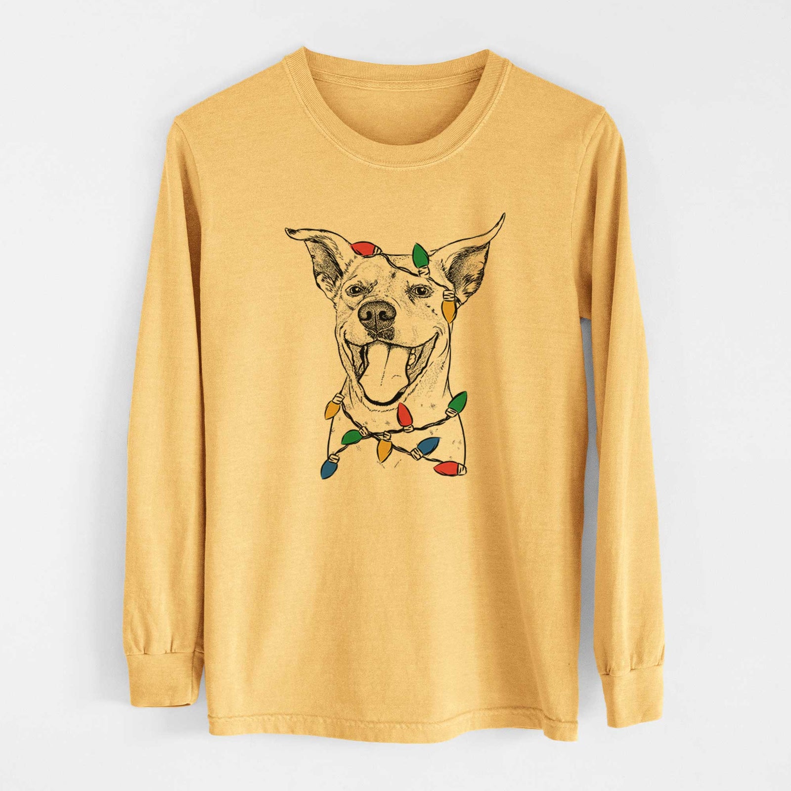 Christmas Lights Maddie the Dalmatian Pitbull Mix - Heavyweight 100% Cotton Long Sleeve