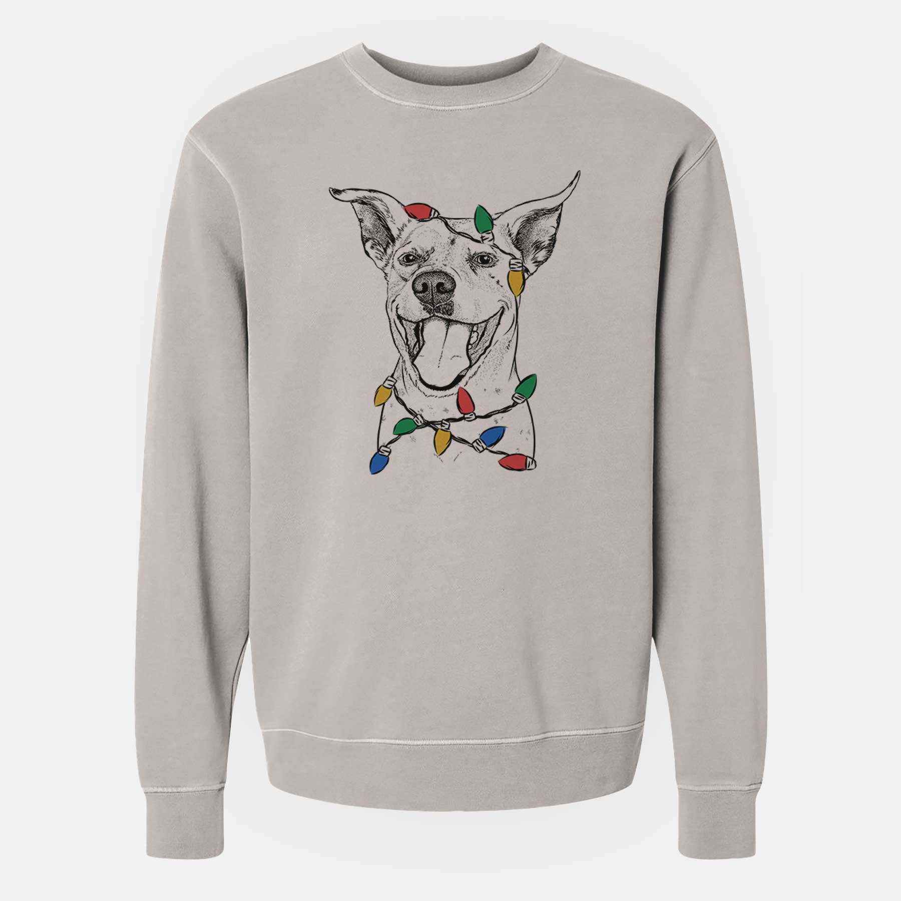 Christmas Lights Maddie the Dalmatian Pitbull Mix - Unisex Pigment Dyed Crew Sweatshirt