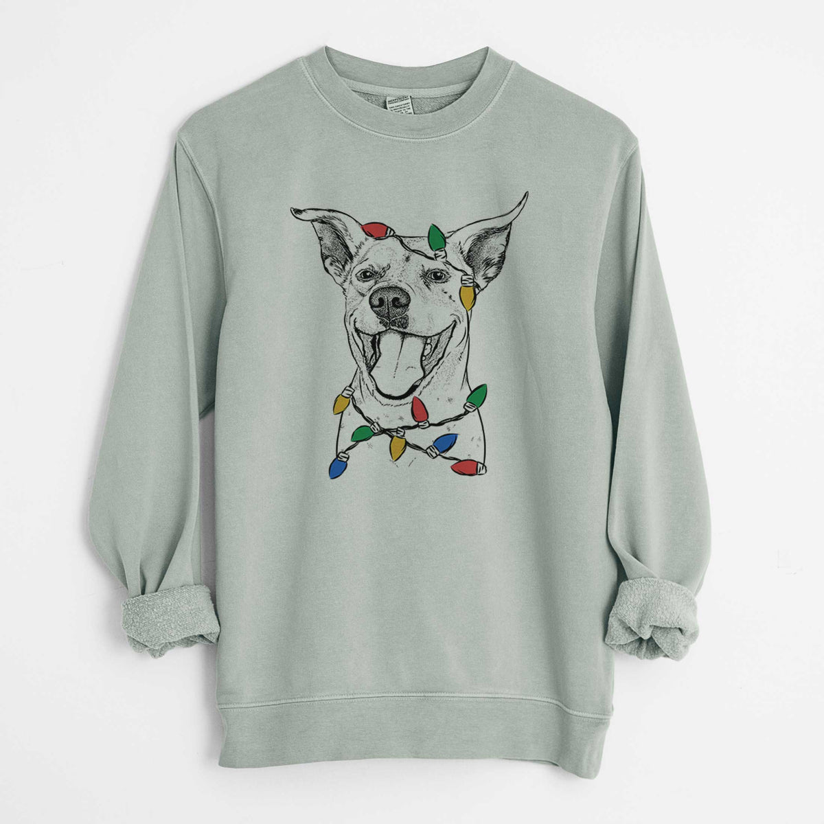 Christmas Lights Maddie the Dalmatian Pitbull Mix - Unisex Pigment Dyed Crew Sweatshirt