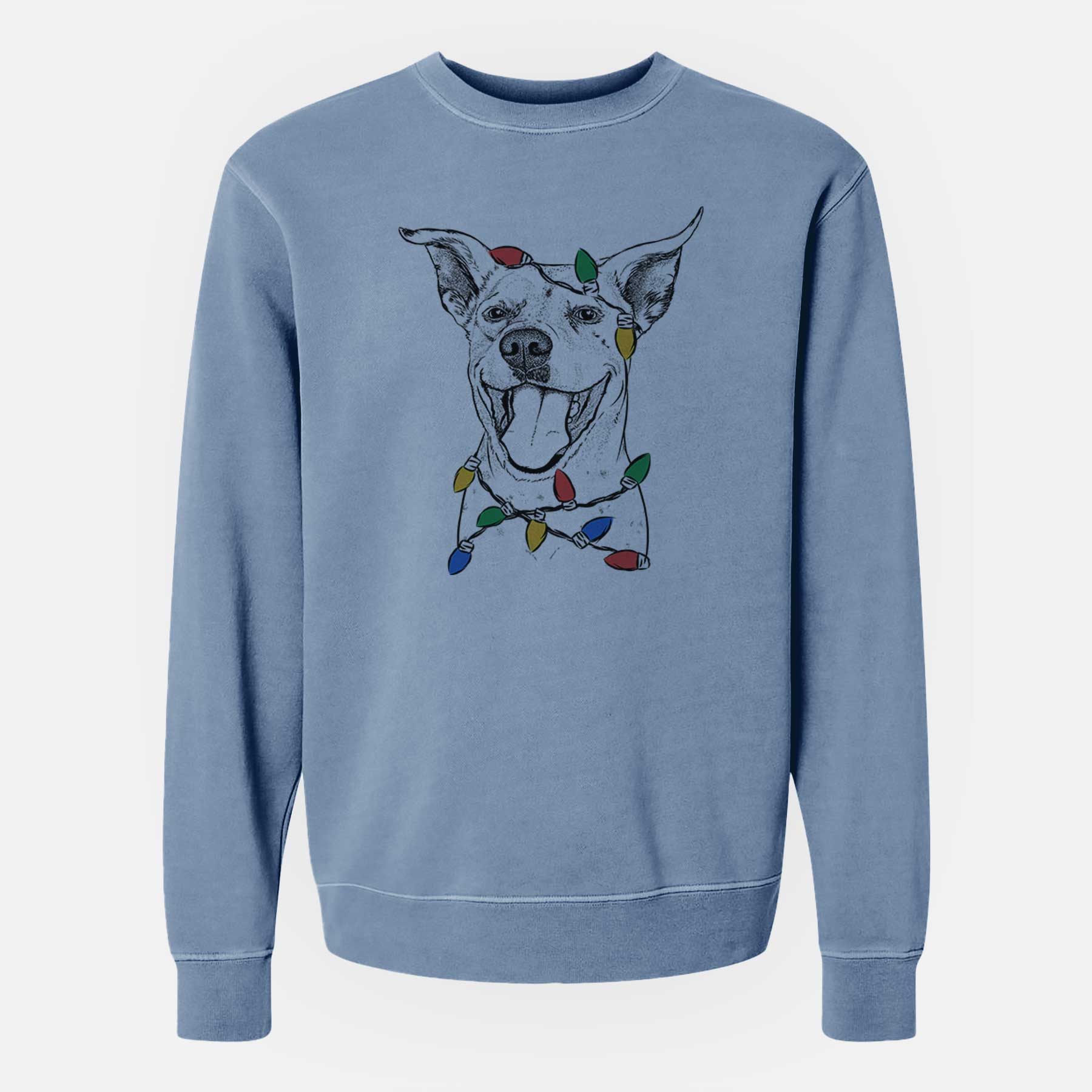 Christmas Lights Maddie the Dalmatian Pitbull Mix - Unisex Pigment Dyed Crew Sweatshirt