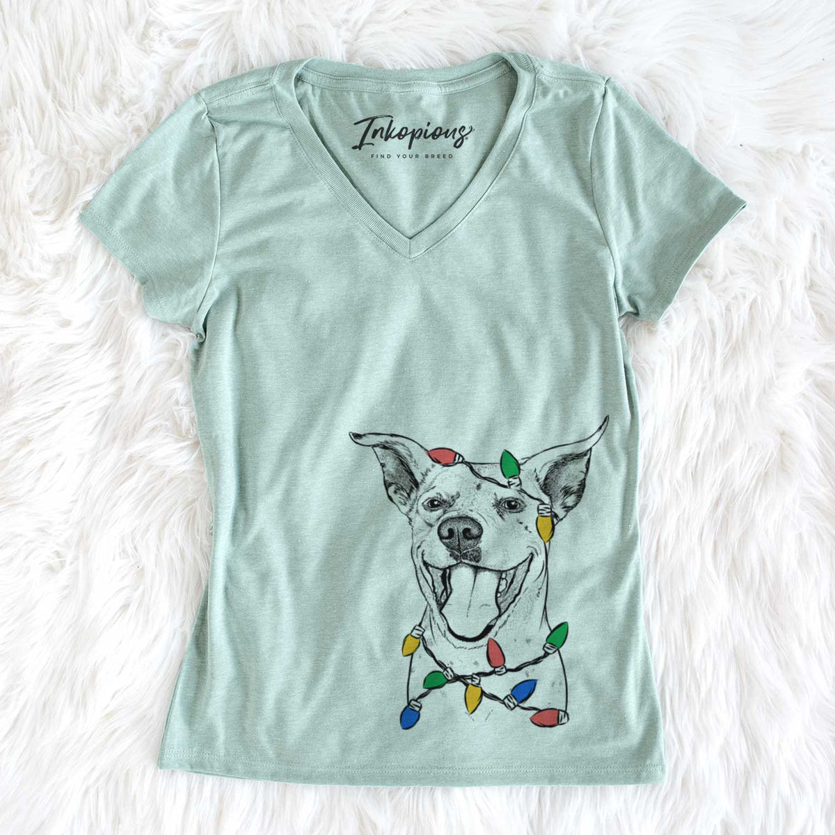 Christmas Lights Maddie the Dalmatian Pitbull Mix - Women&#39;s V-neck Shirt