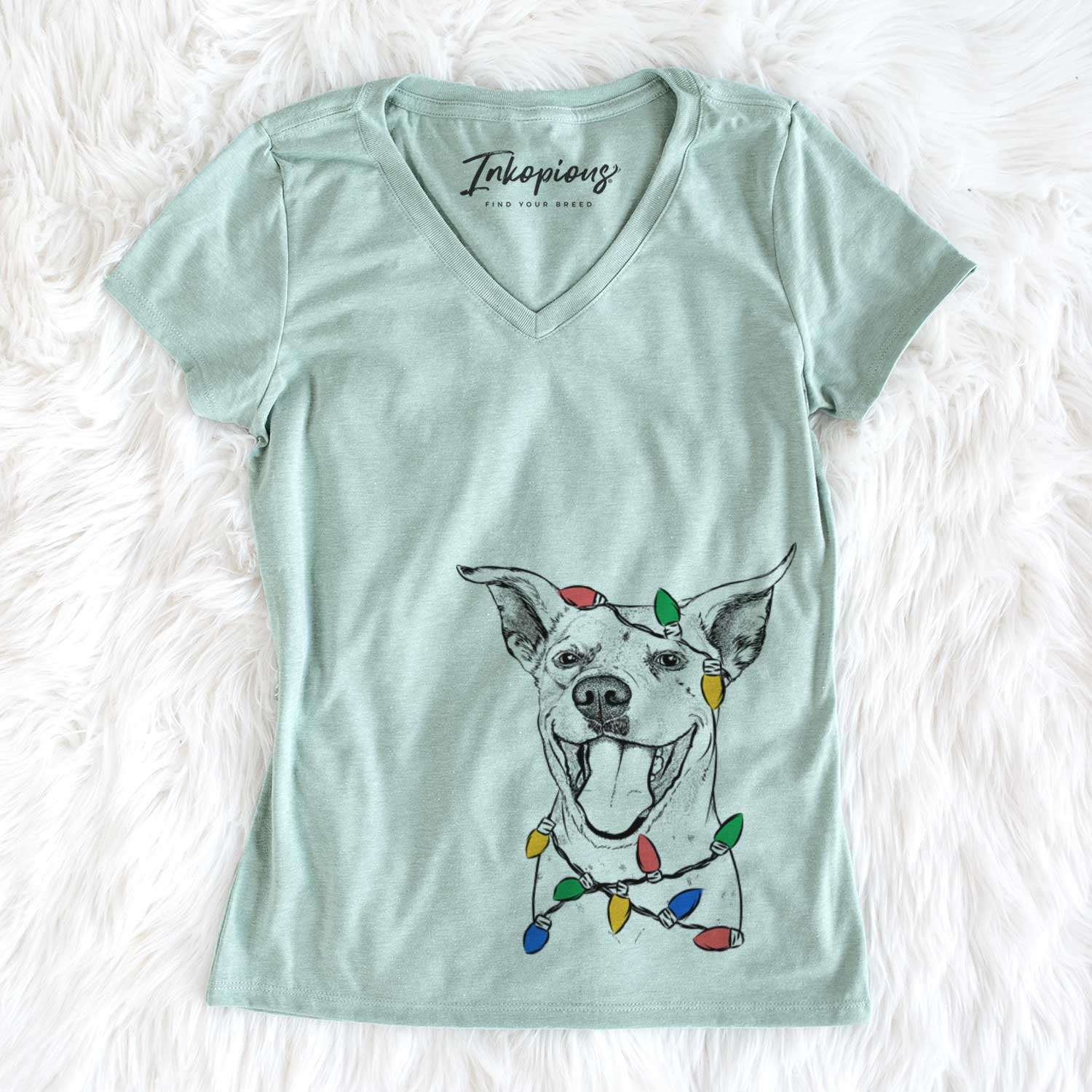 Christmas Lights Maddie the Dalmatian Pitbull Mix - Women's V-neck Shirt