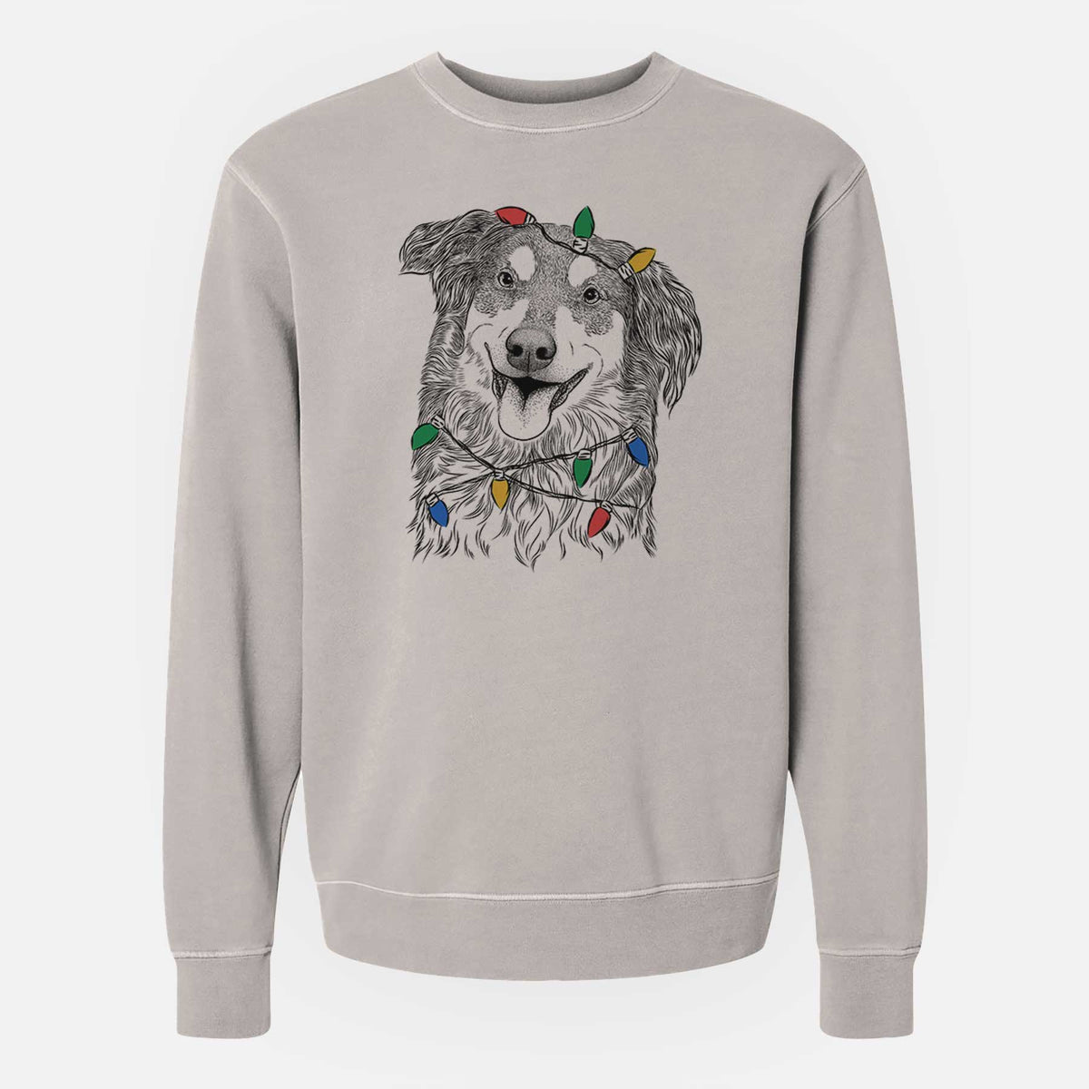 Christmas Lights Maddie the English Shepherd - Unisex Pigment Dyed Crew Sweatshirt