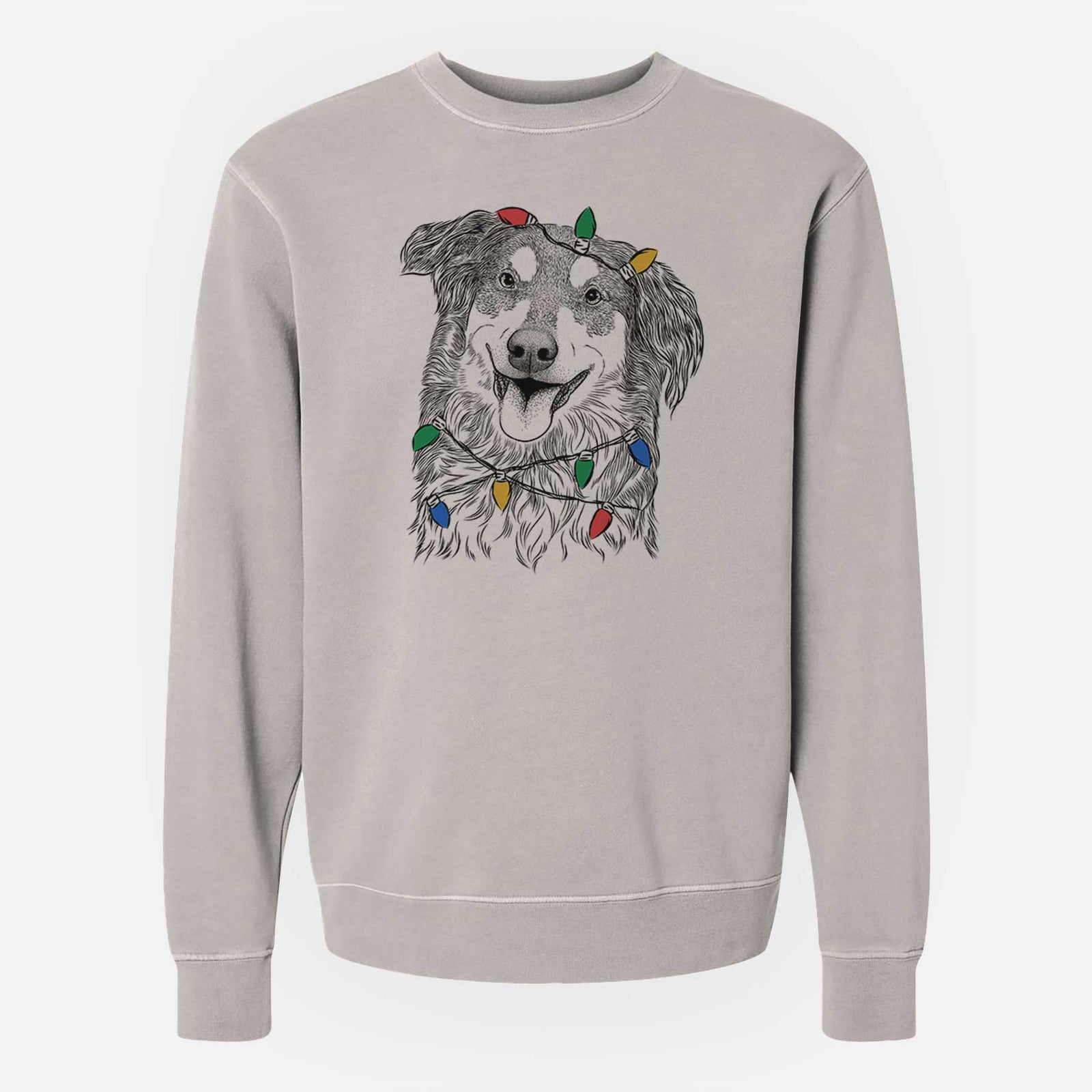 Christmas Lights Maddie the English Shepherd - Unisex Pigment Dyed Crew Sweatshirt