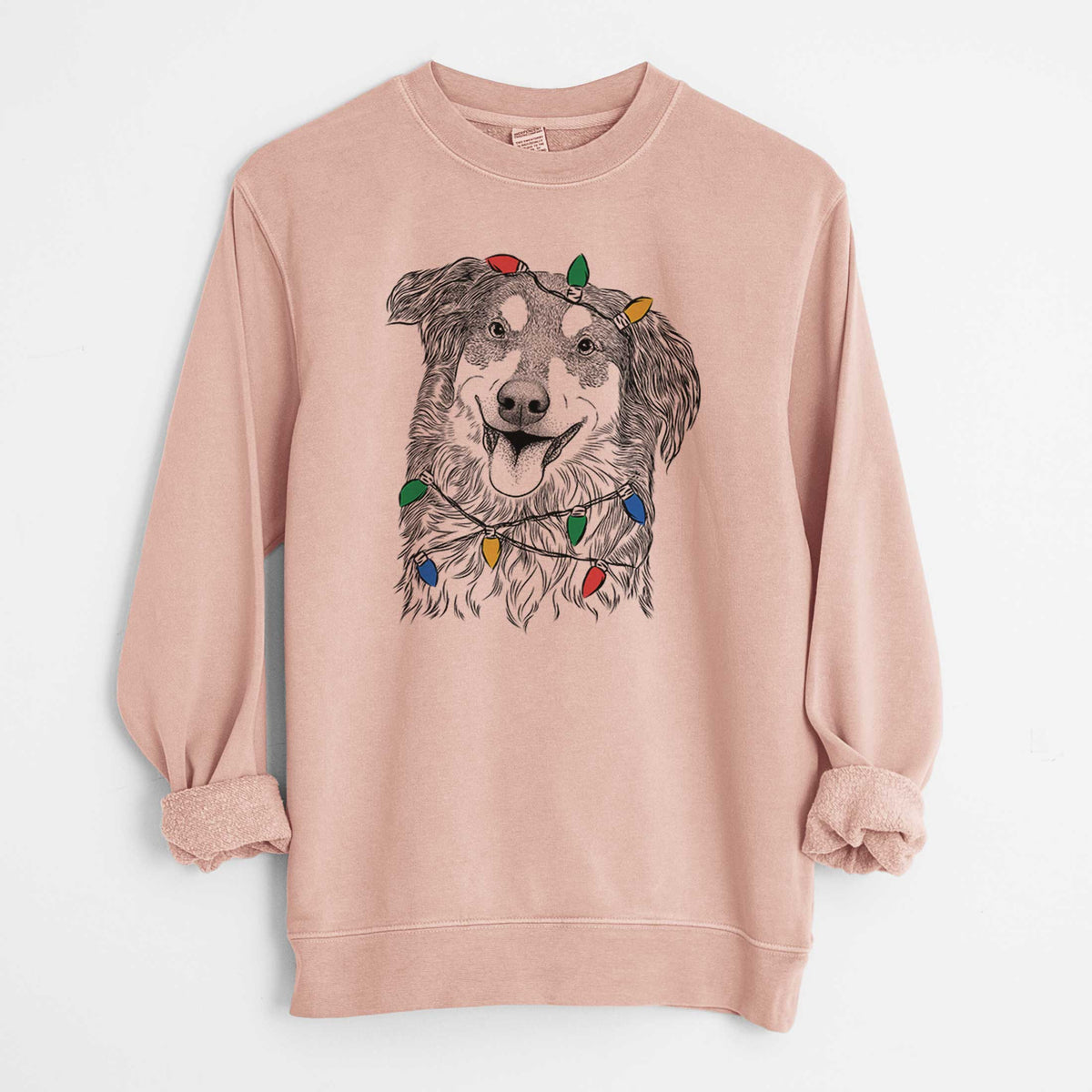 Christmas Lights Maddie the English Shepherd - Unisex Pigment Dyed Crew Sweatshirt
