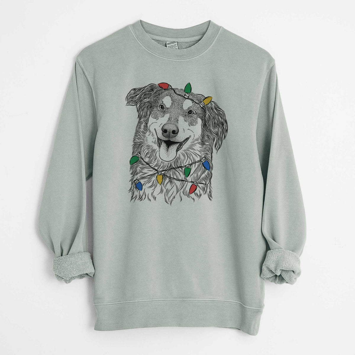 Christmas Lights Maddie the English Shepherd - Unisex Pigment Dyed Crew Sweatshirt