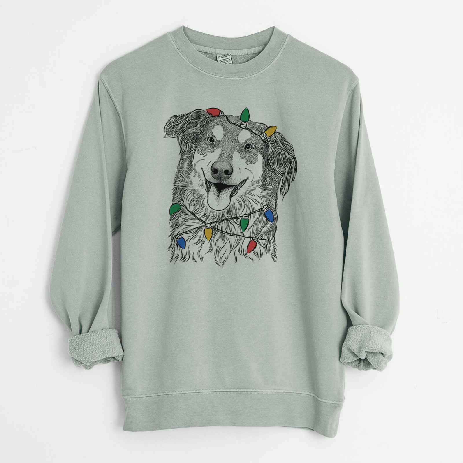 Christmas Lights Maddie the English Shepherd - Unisex Pigment Dyed Crew Sweatshirt