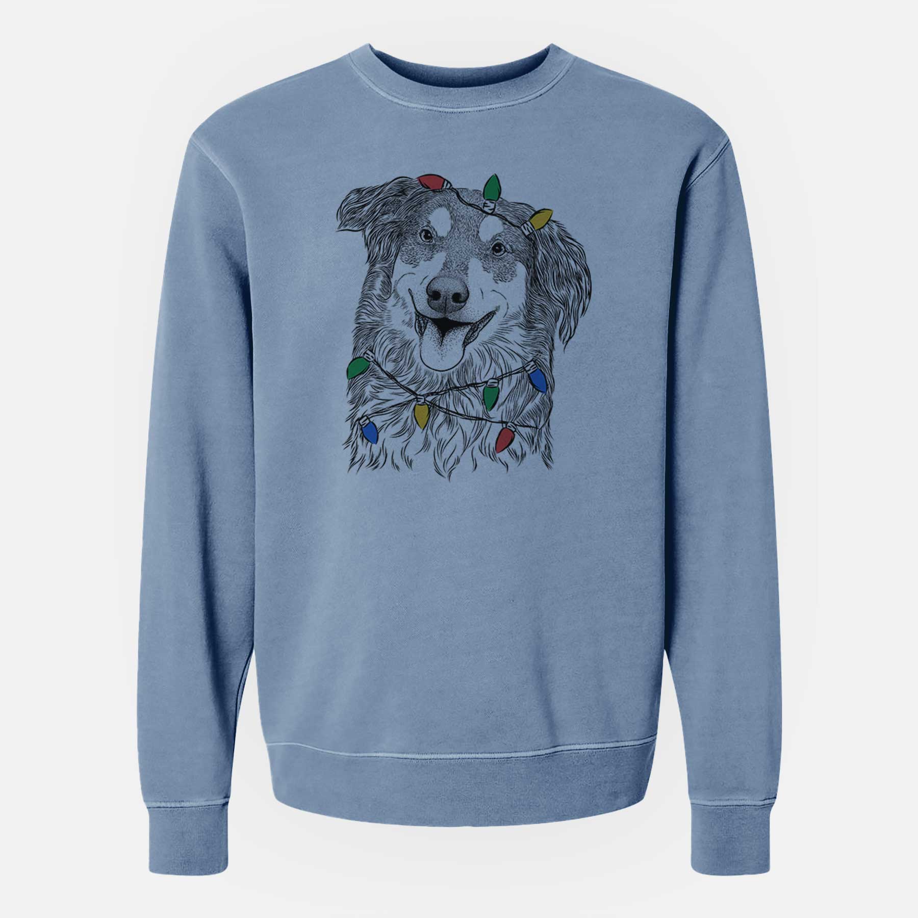 Christmas Lights Maddie the English Shepherd - Unisex Pigment Dyed Crew Sweatshirt