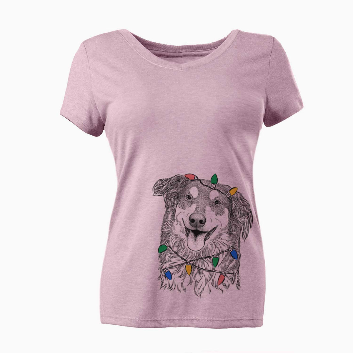 Christmas Lights Maddie the English Shepherd - Women's V-neck Shirt