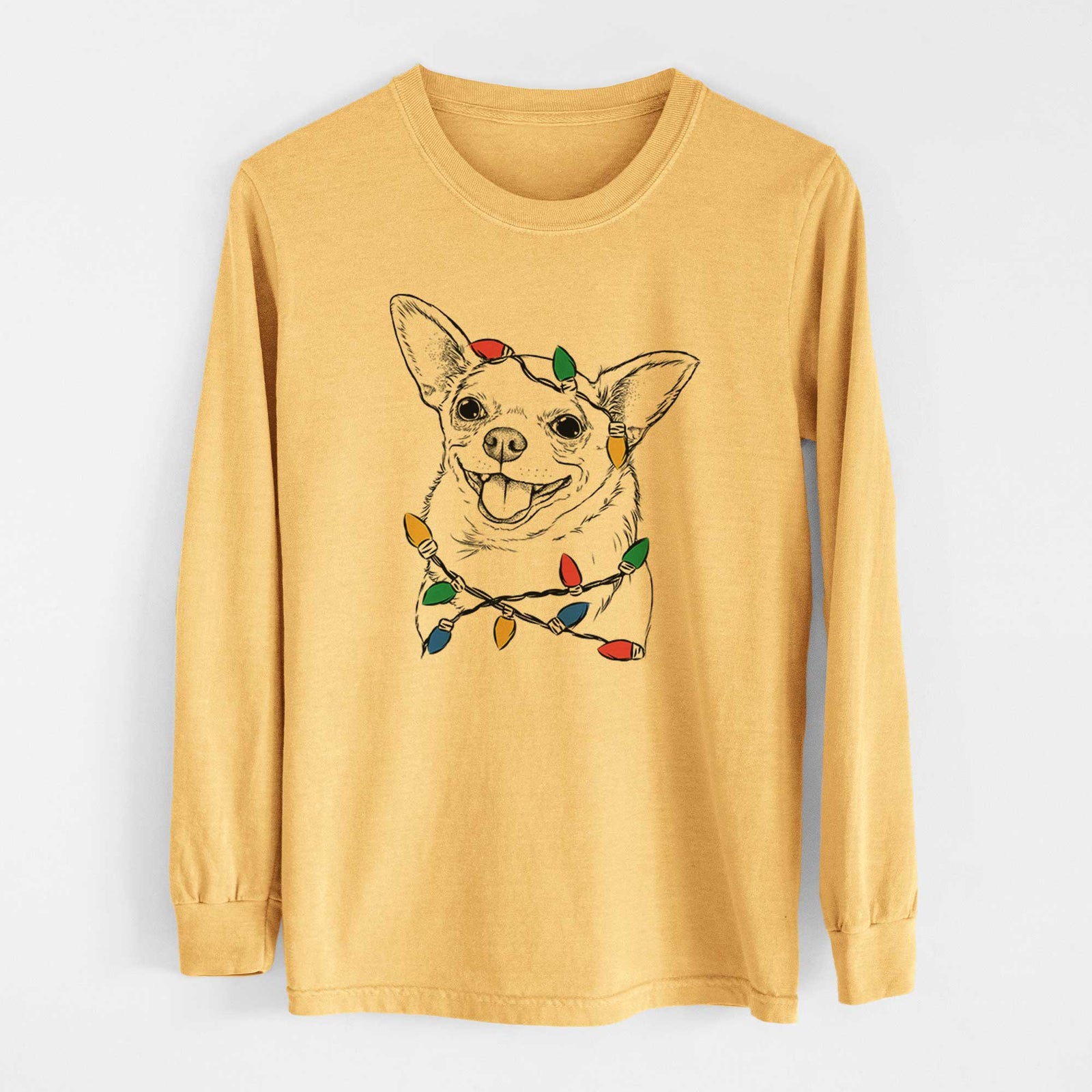 Christmas Lights Maddison Pearl the Chihuahua - Heavyweight 100% Cotton Long Sleeve