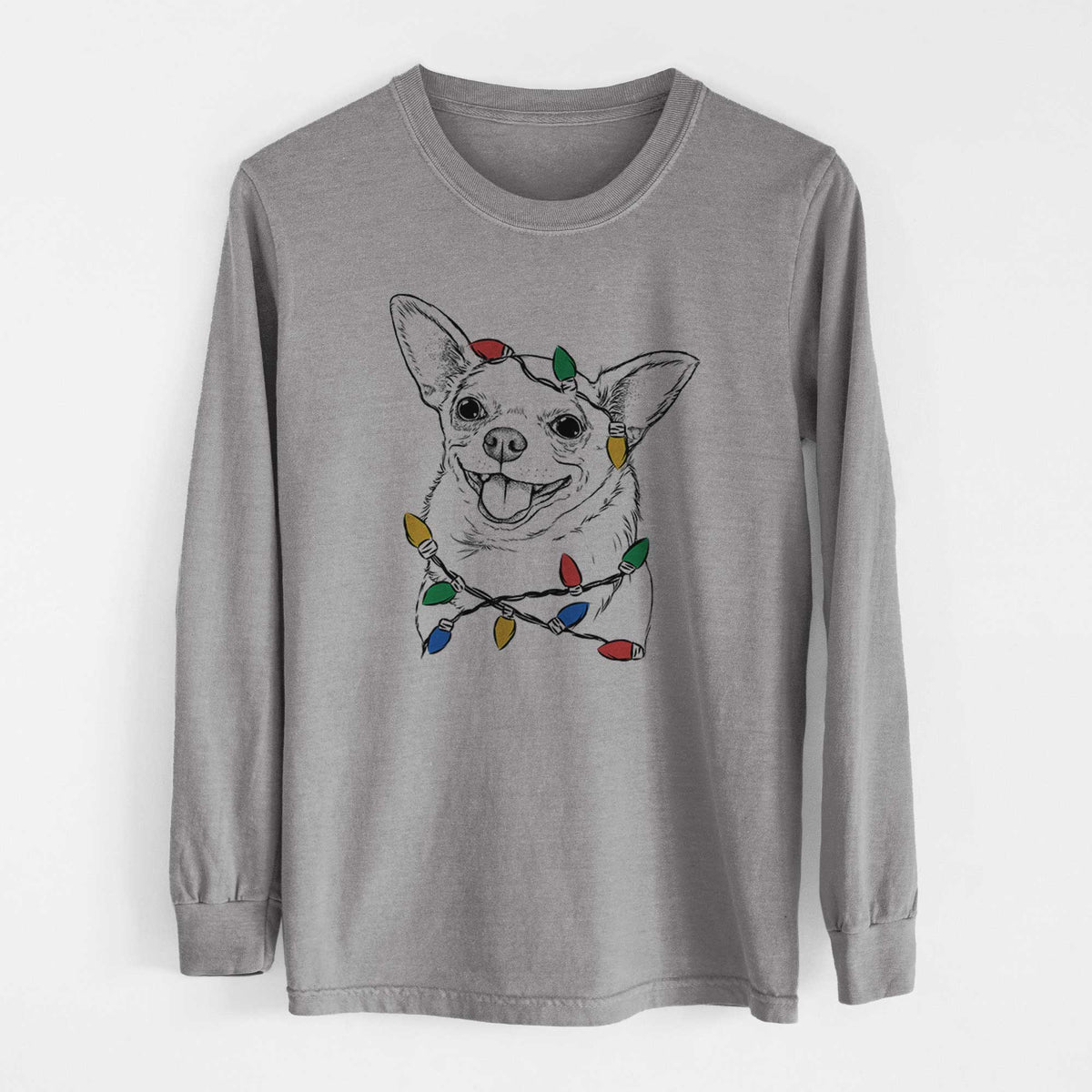 Christmas Lights Maddison Pearl the Chihuahua - Heavyweight 100% Cotton Long Sleeve