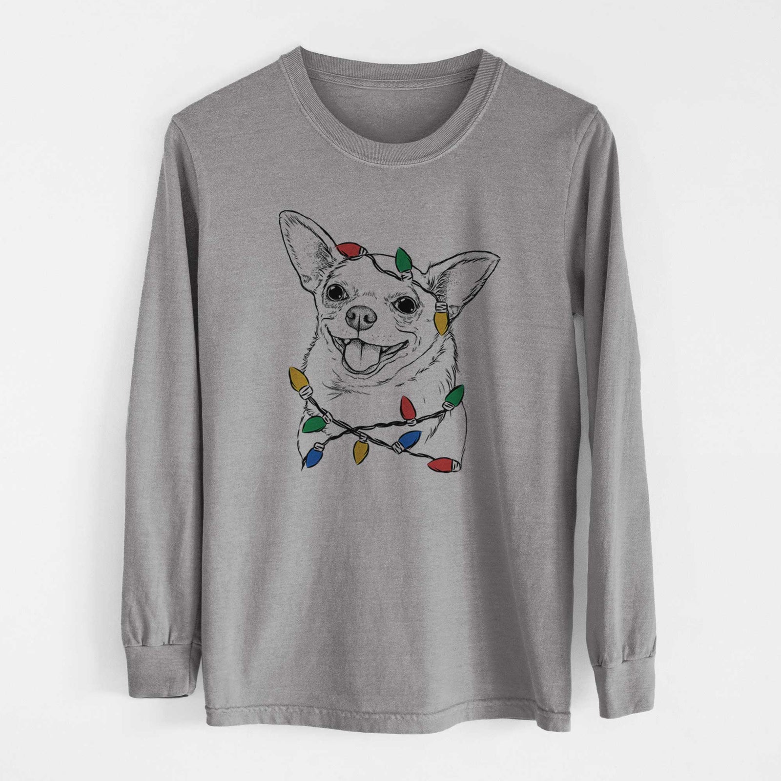 Christmas Lights Maddison Pearl the Chihuahua - Heavyweight 100% Cotton Long Sleeve