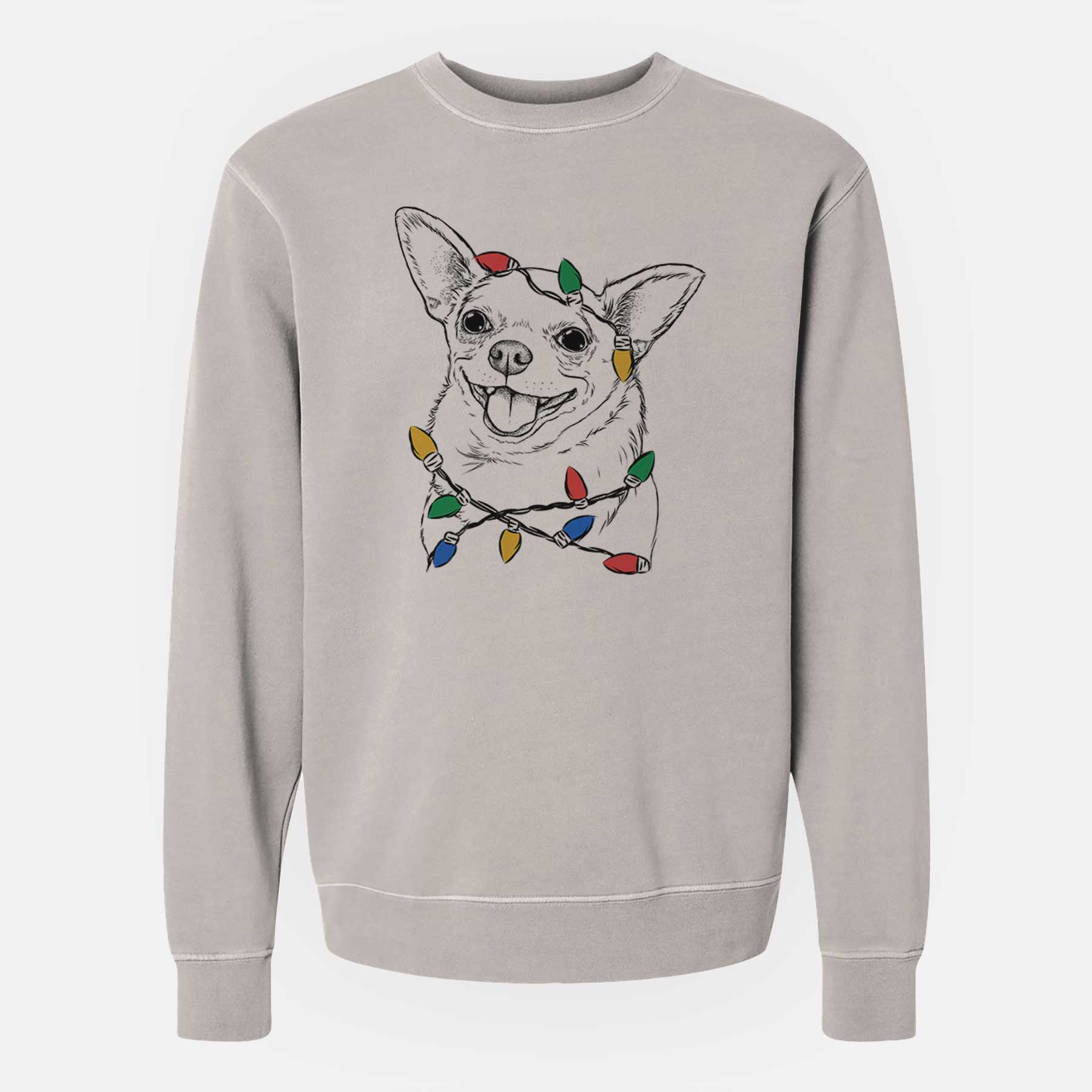 Christmas Lights Maddison Pearl the Chihuahua - Unisex Pigment Dyed Crew Sweatshirt