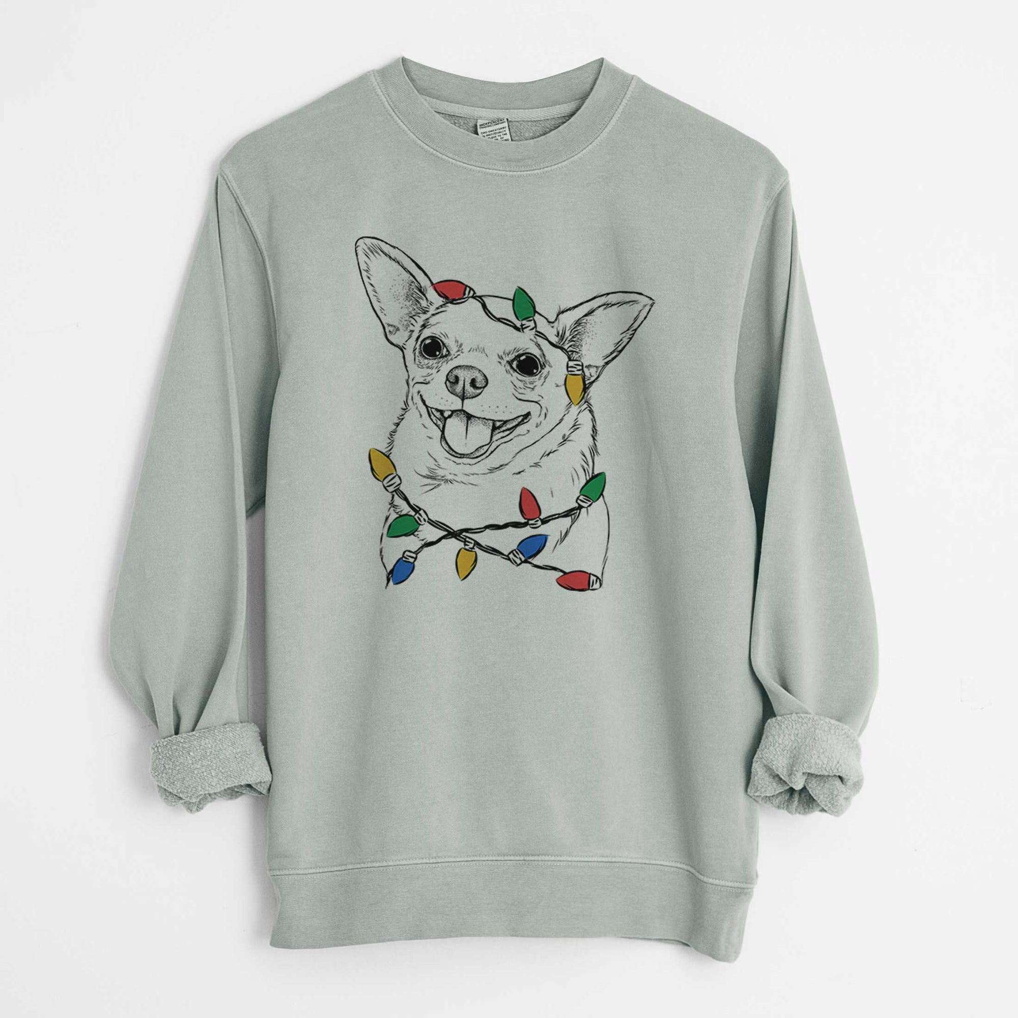 Christmas Lights Maddison Pearl the Chihuahua - Unisex Pigment Dyed Crew Sweatshirt