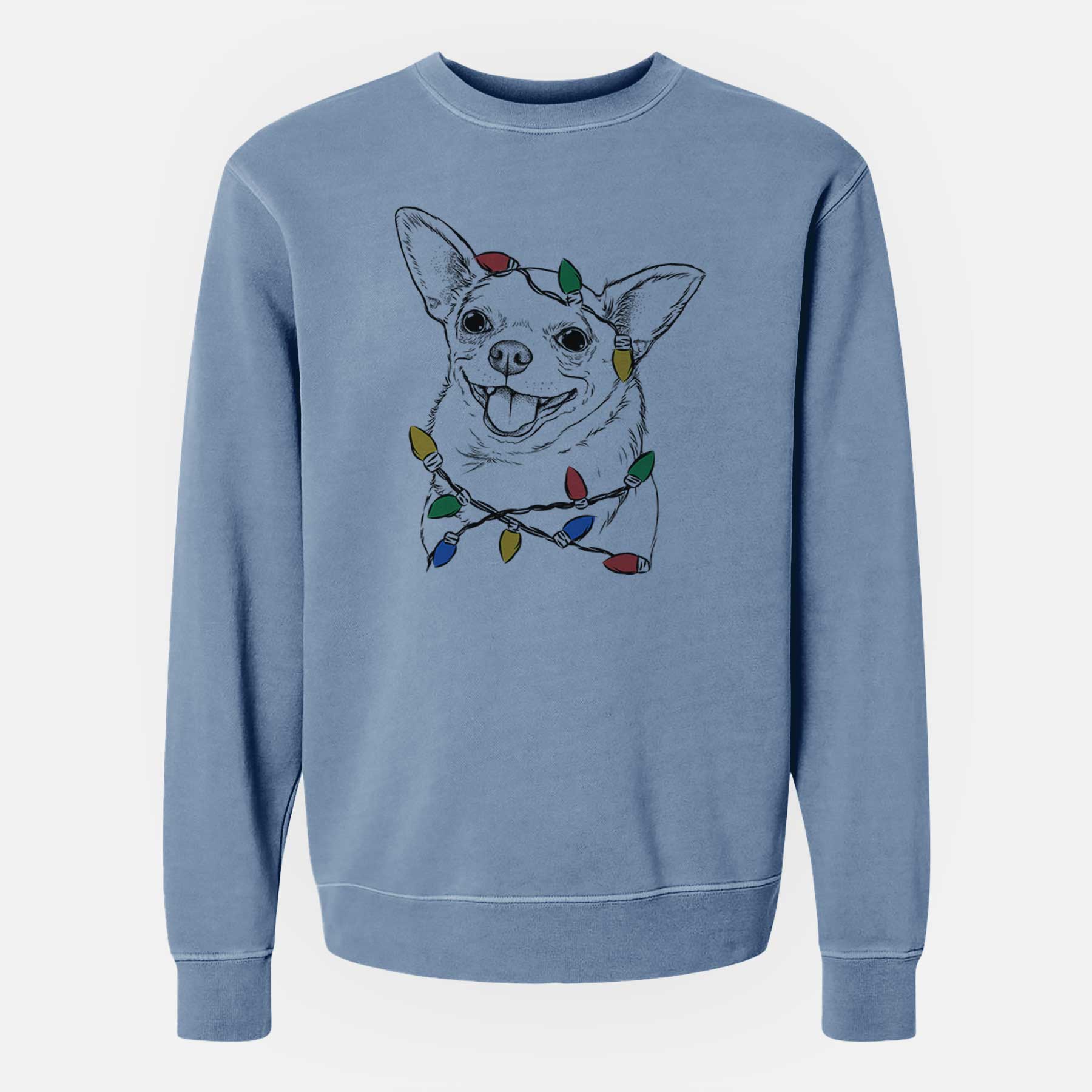 Christmas Lights Maddison Pearl the Chihuahua - Unisex Pigment Dyed Crew Sweatshirt