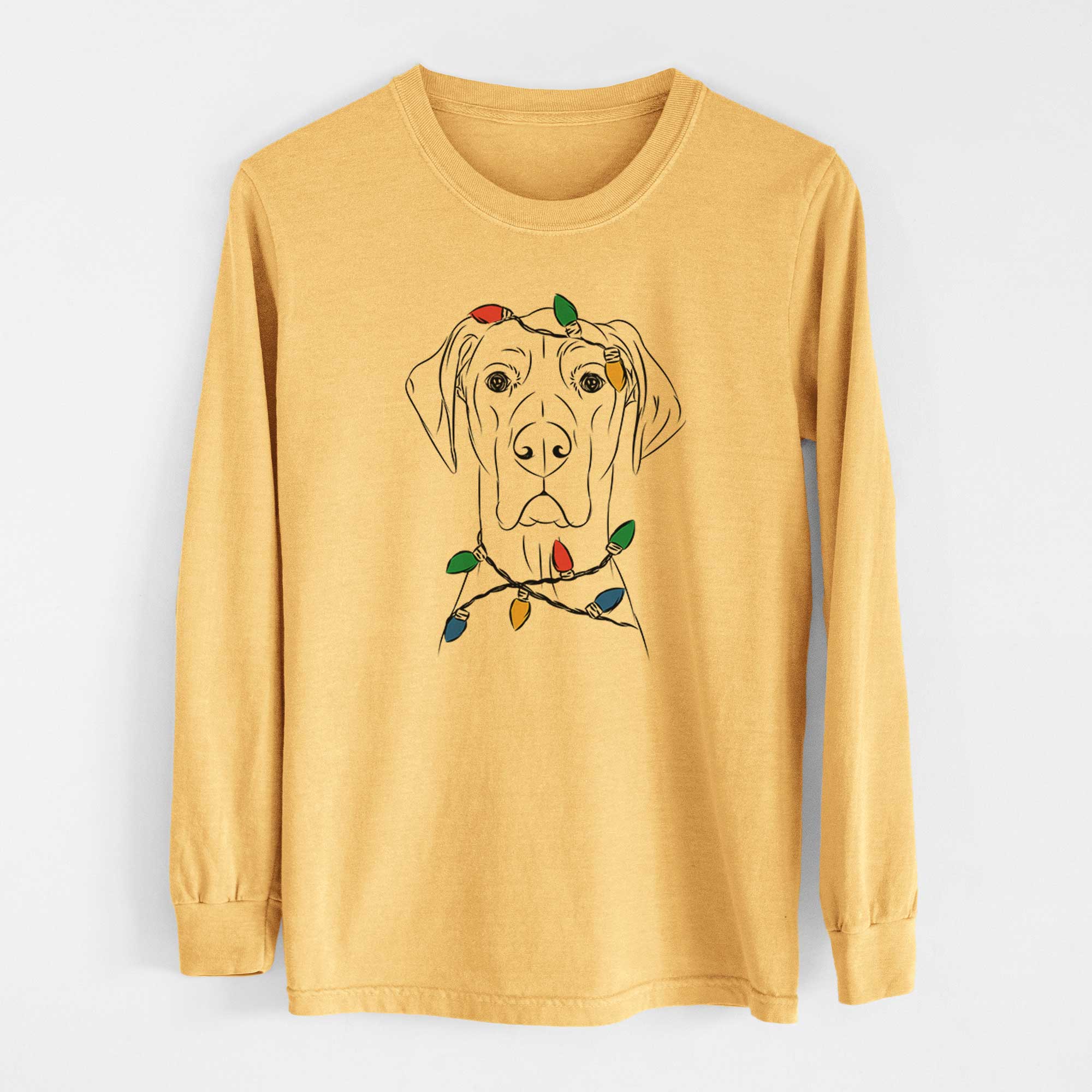 Christmas Lights Maddox the Great Dane - Heavyweight 100% Cotton Long Sleeve