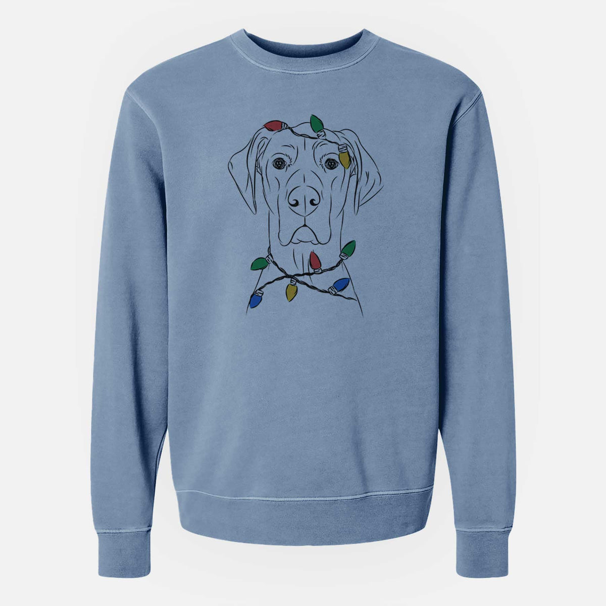 Christmas Lights Maddox the Great Dane - Unisex Pigment Dyed Crew Sweatshirt