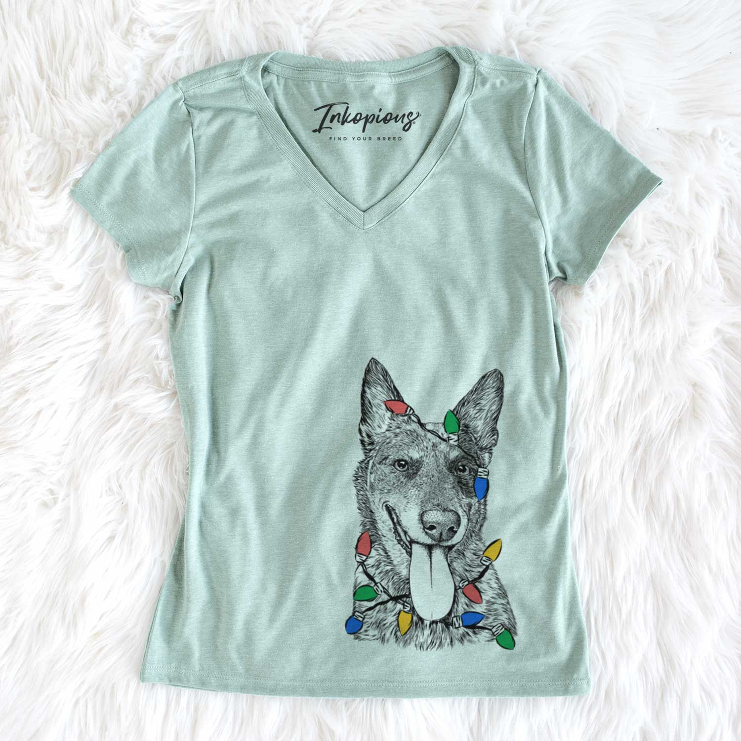 Christmas Lights Madison the Blue Heeler - Women's V-neck Shirt