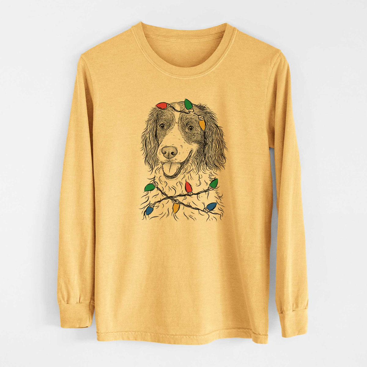 Christmas Lights Maggie the Springer Spaniel - Heavyweight 100% Cotton Long Sleeve