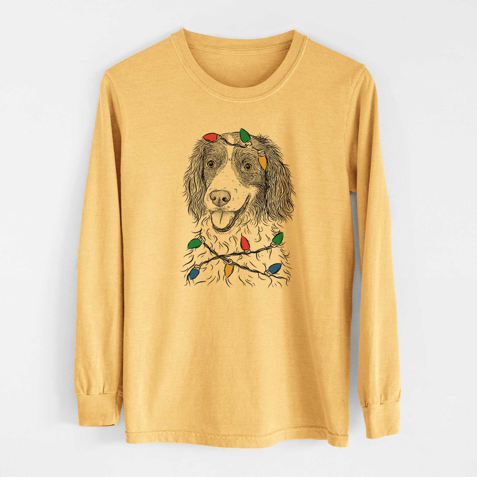 Christmas Lights Maggie the Springer Spaniel - Heavyweight 100% Cotton Long Sleeve